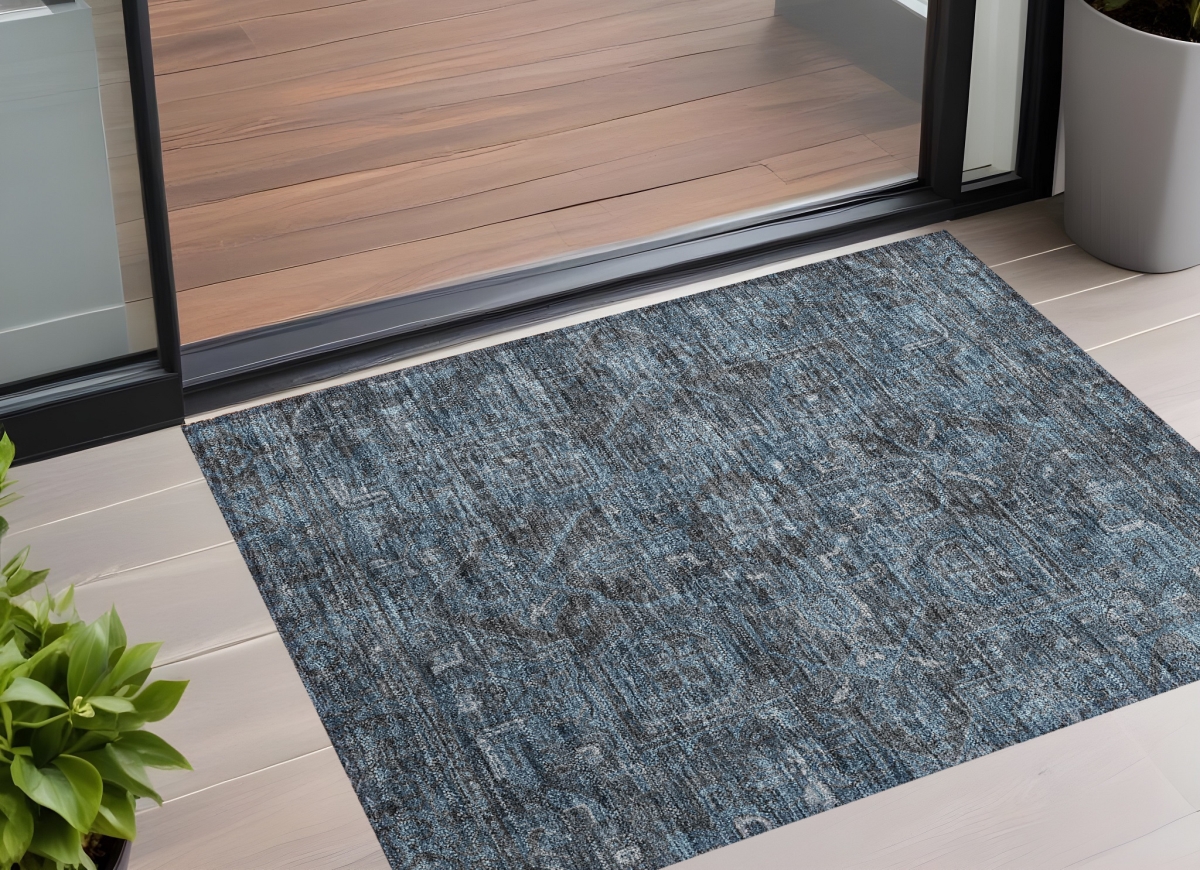 Navy & Black Oriental Washable Area Rug - 2 x 3 ft. - Non-Skid - Stain Resistant