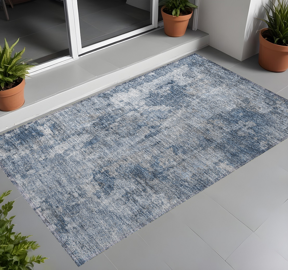 Blue Abstract Washable Non-Skid Area Rug - 2 x 3 ft. - Stain Resistant