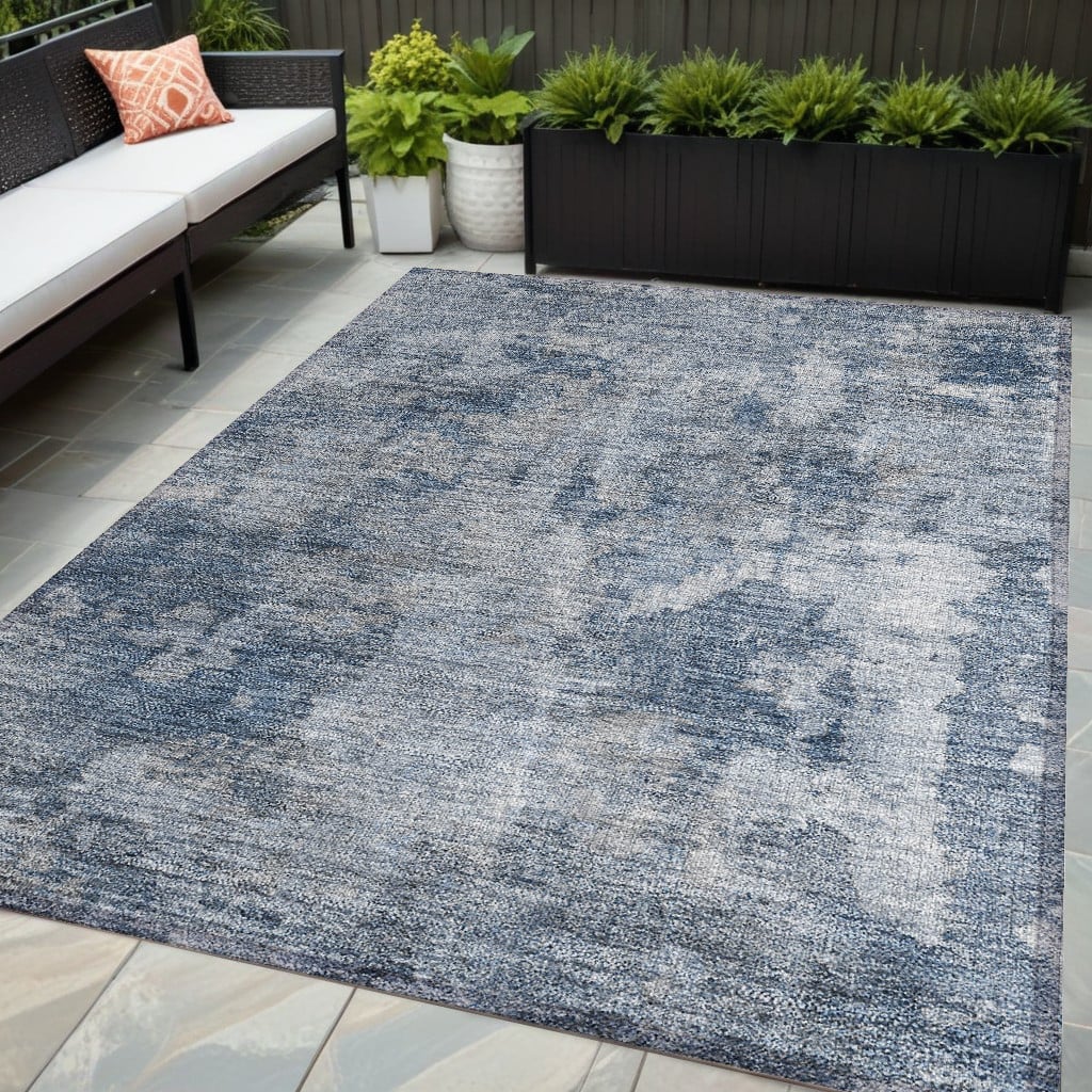 564237 5 x 8 ft. Blue Abstract Washable Non Skid Indoor Outdoor Rectangle Machine Woven Area Rug