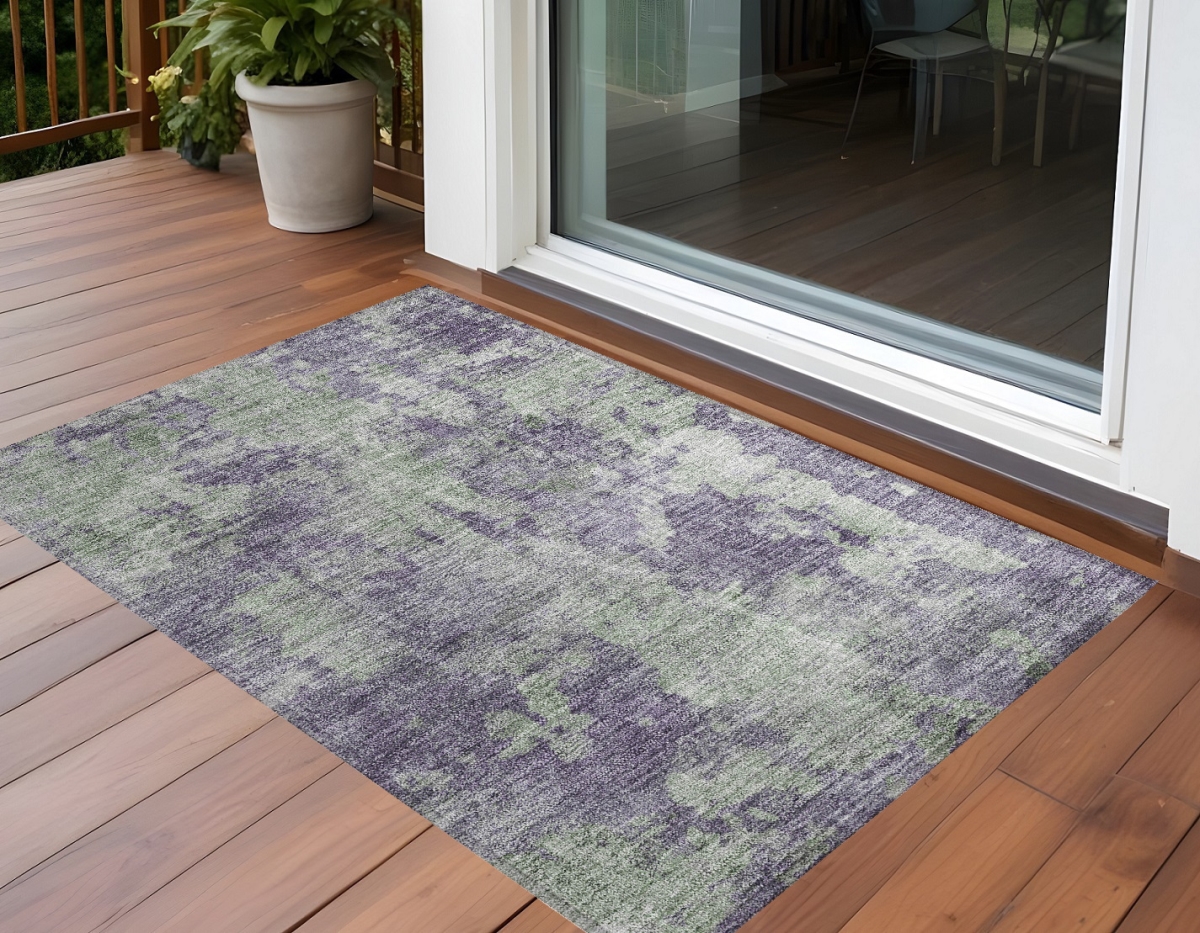 564281 3 x 5 ft. Purple & Green Abstract Washable Non Skid Indoor Outdoor Rectangle Machine Woven Area Rug