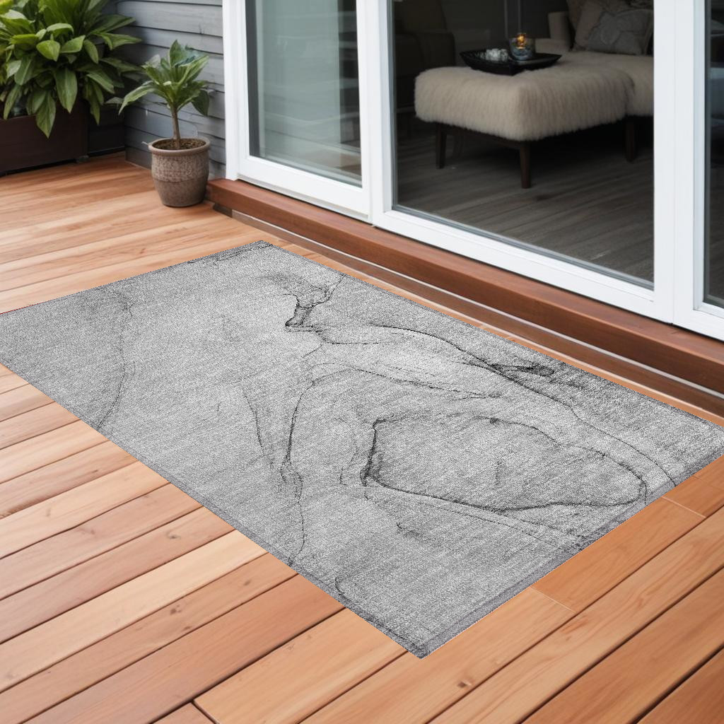 559370 2 x 3 ft. Gray Abstract Washable Non Skid Indoor Outdoor Rectangle Machine Woven Area Rug