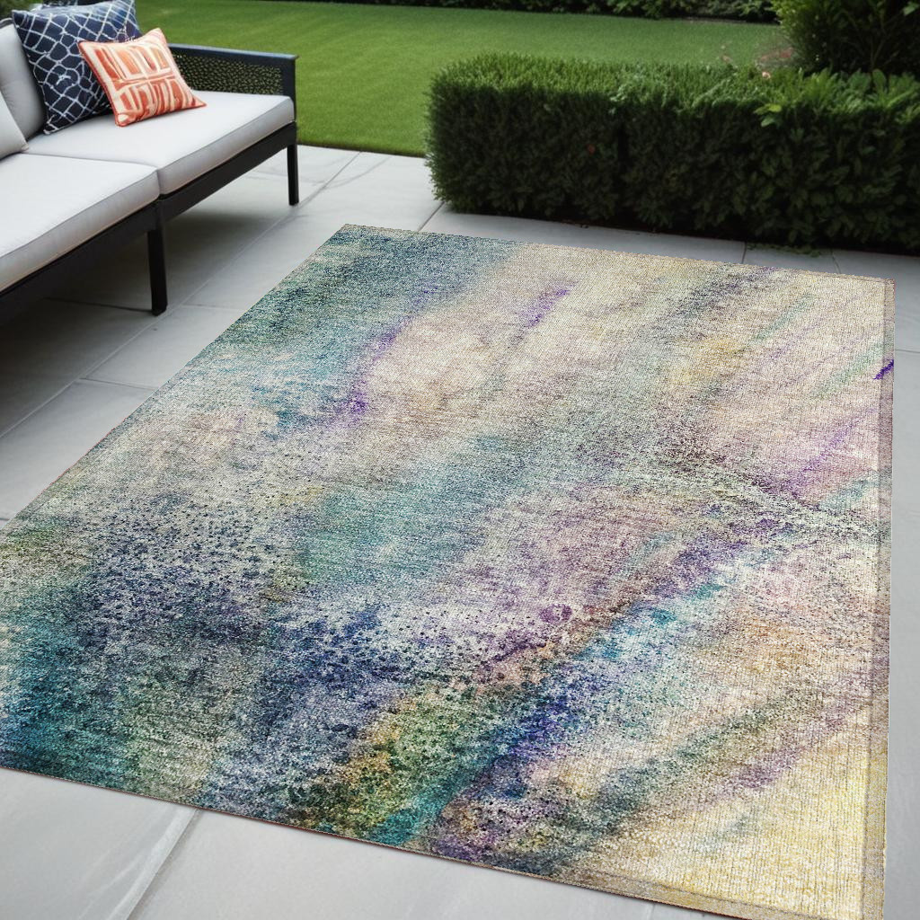559563 5 x 8 ft. Beige Blue & Gray Abstract Washable Non Skid Indoor Outdoor Rectangle Machine Woven Area Rug