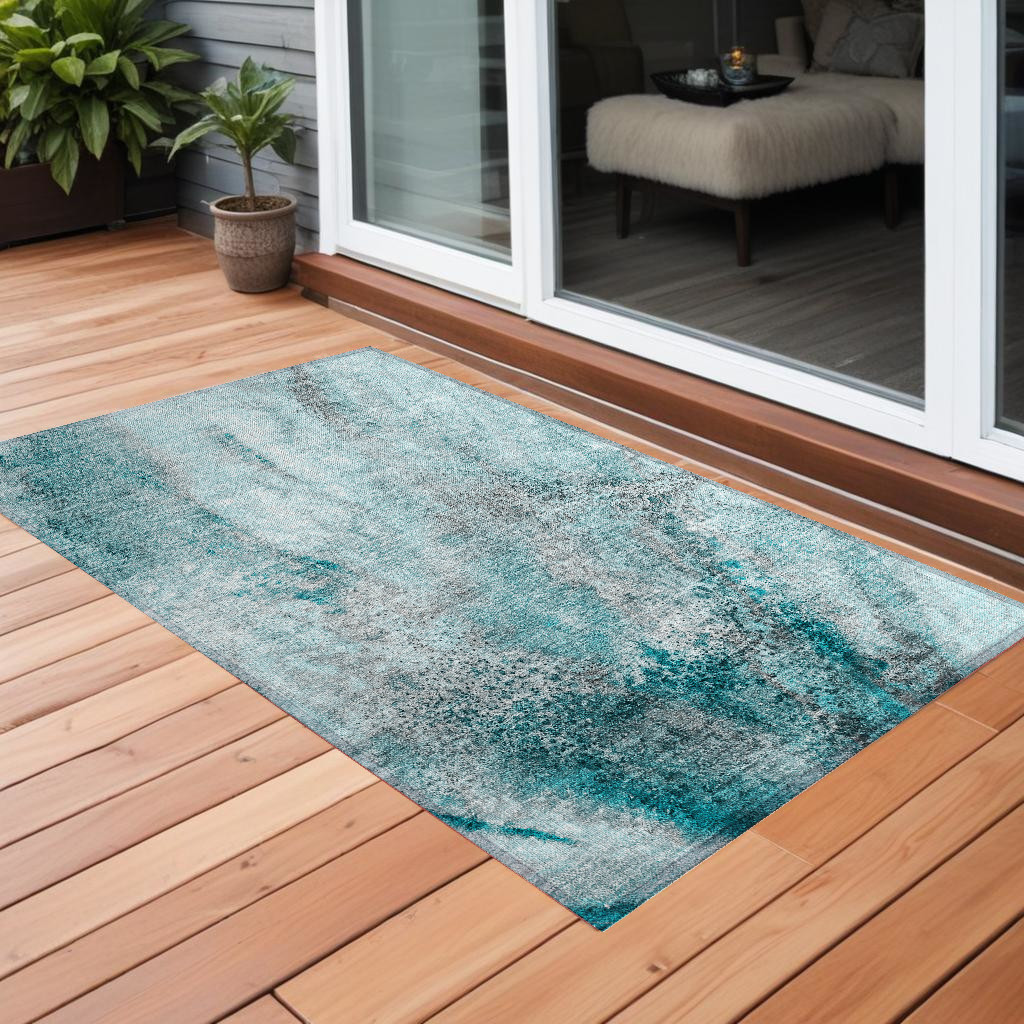 Abstract Gray & Ivory 3x5 ft. Washable Area Rug - Non-Skid Design