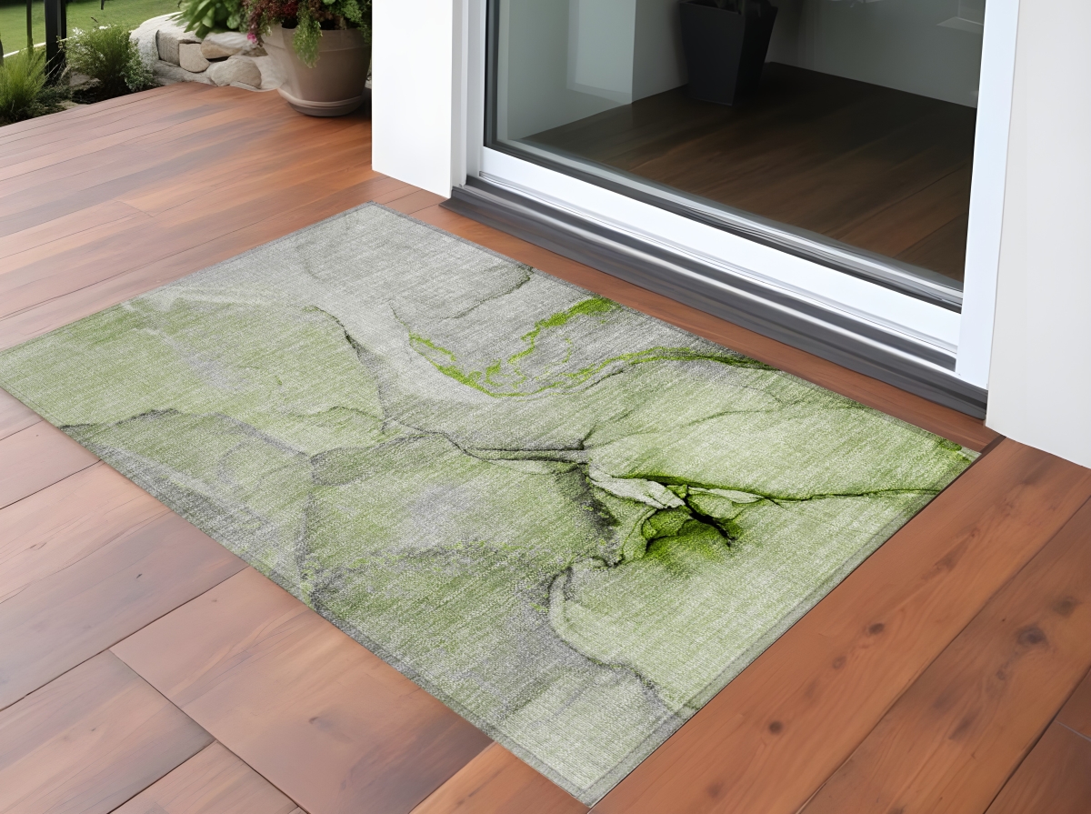 Green Abstract Washable Non-Skid Area Rug - 3 x 5 ft. - Stain Resistant