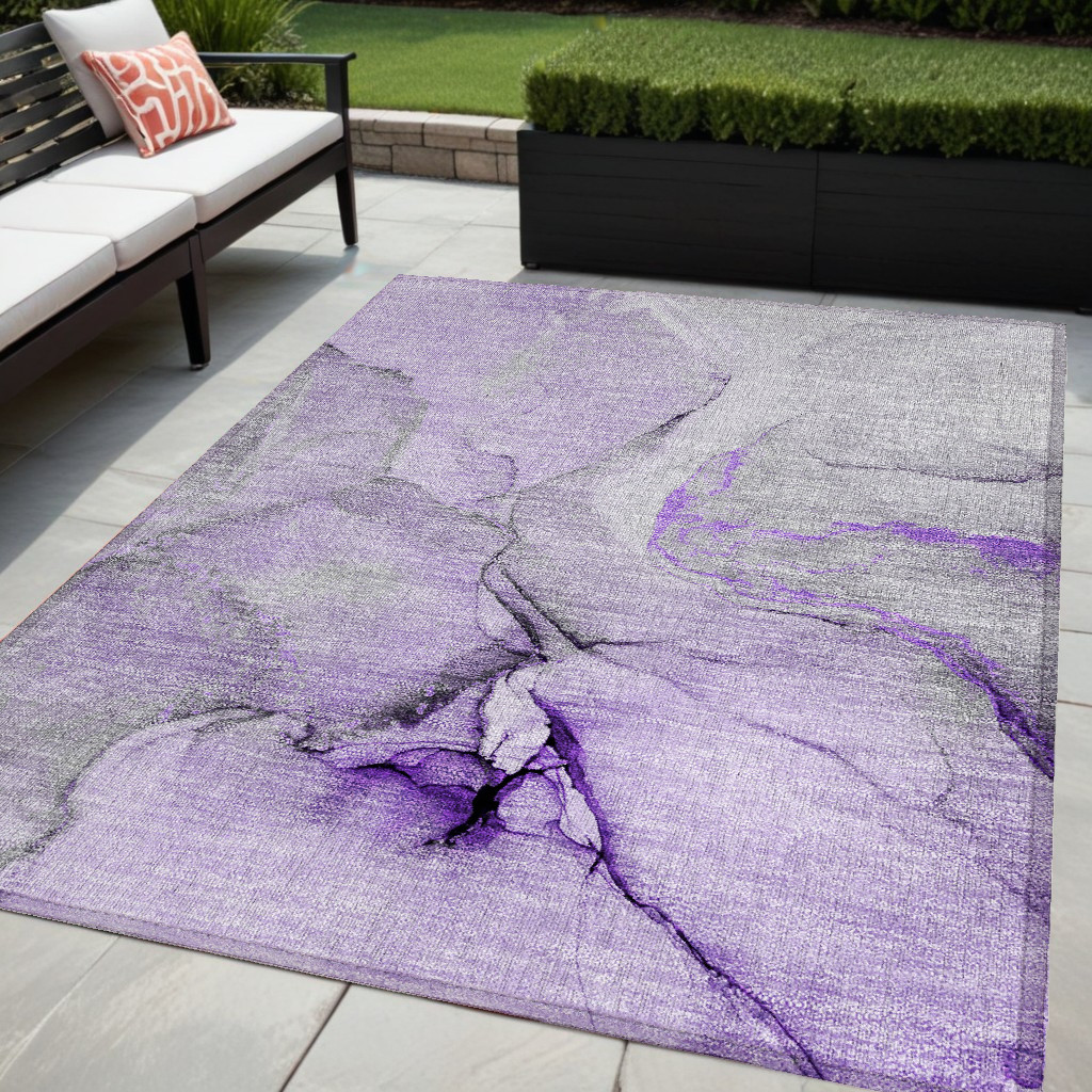 Purple & Ivory Abstract Washable Area Rug - 5 x 8 ft - Stain Resistant