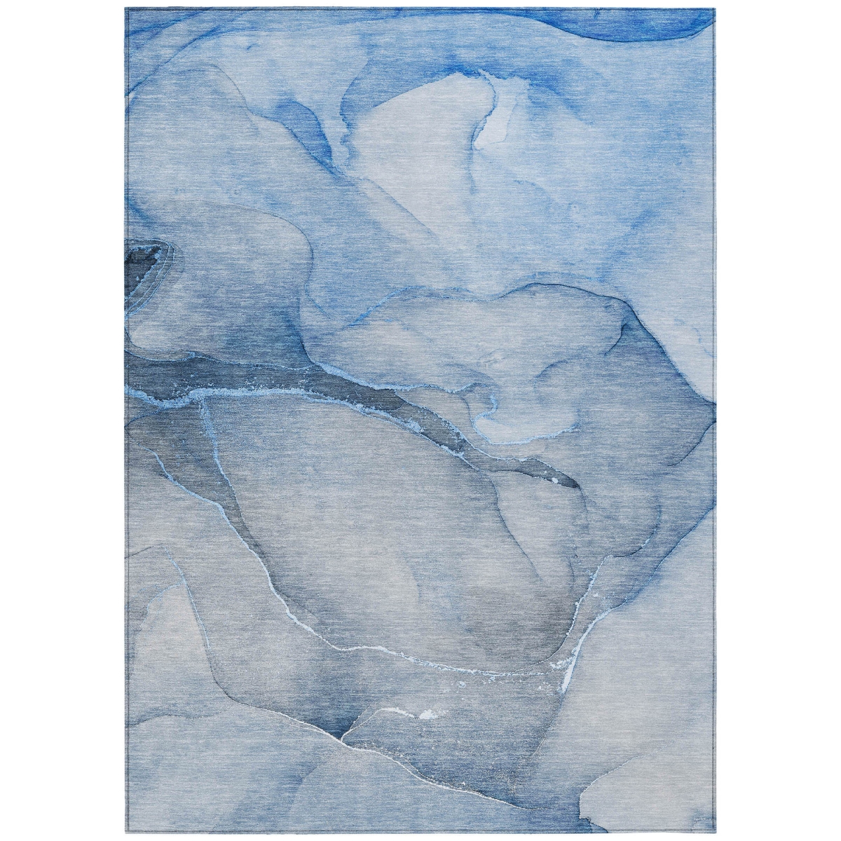 Blue Abstract Washable Area Rug - 3 x 5 ft - Stain Resistant - Non-Skid
