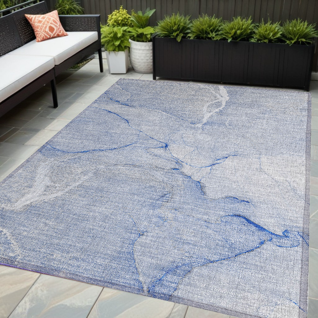 Blue Abstract Machine Woven Area Rug - 5 x 8 ft - Washable & Non-Skid