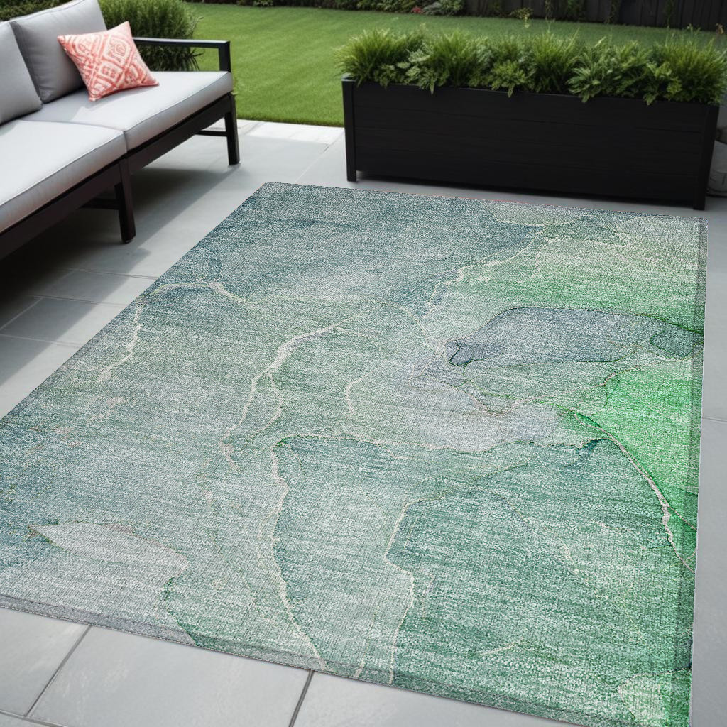 Teal Abstract Washable Area Rug - 5 x 8 ft - Non-Skid - Stain Resistant
