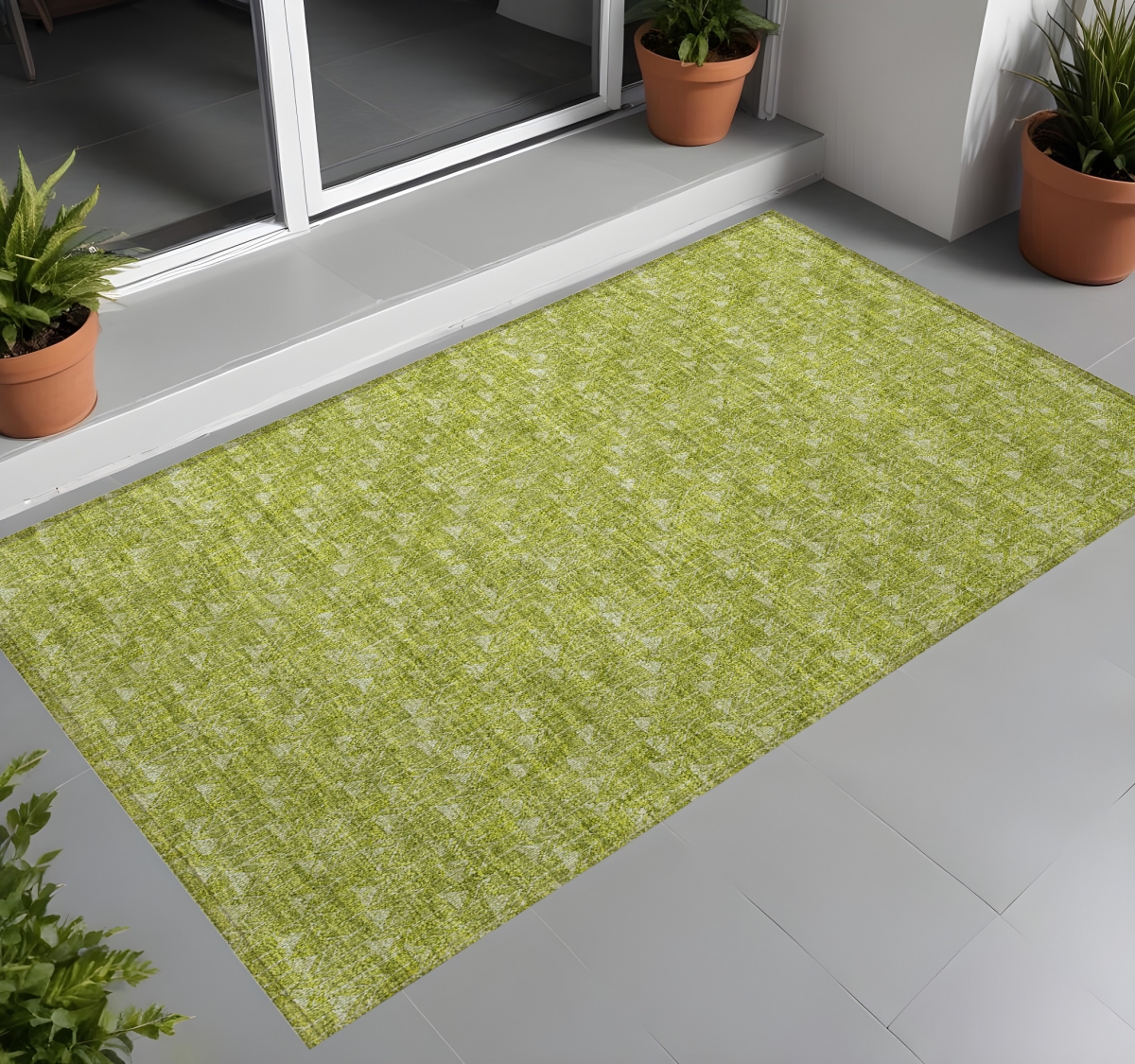 560031 3 x 5 ft. Moss Green Geometric Washable Non Skid Indoor Outdoor Rectangle Machine Woven Area Rug