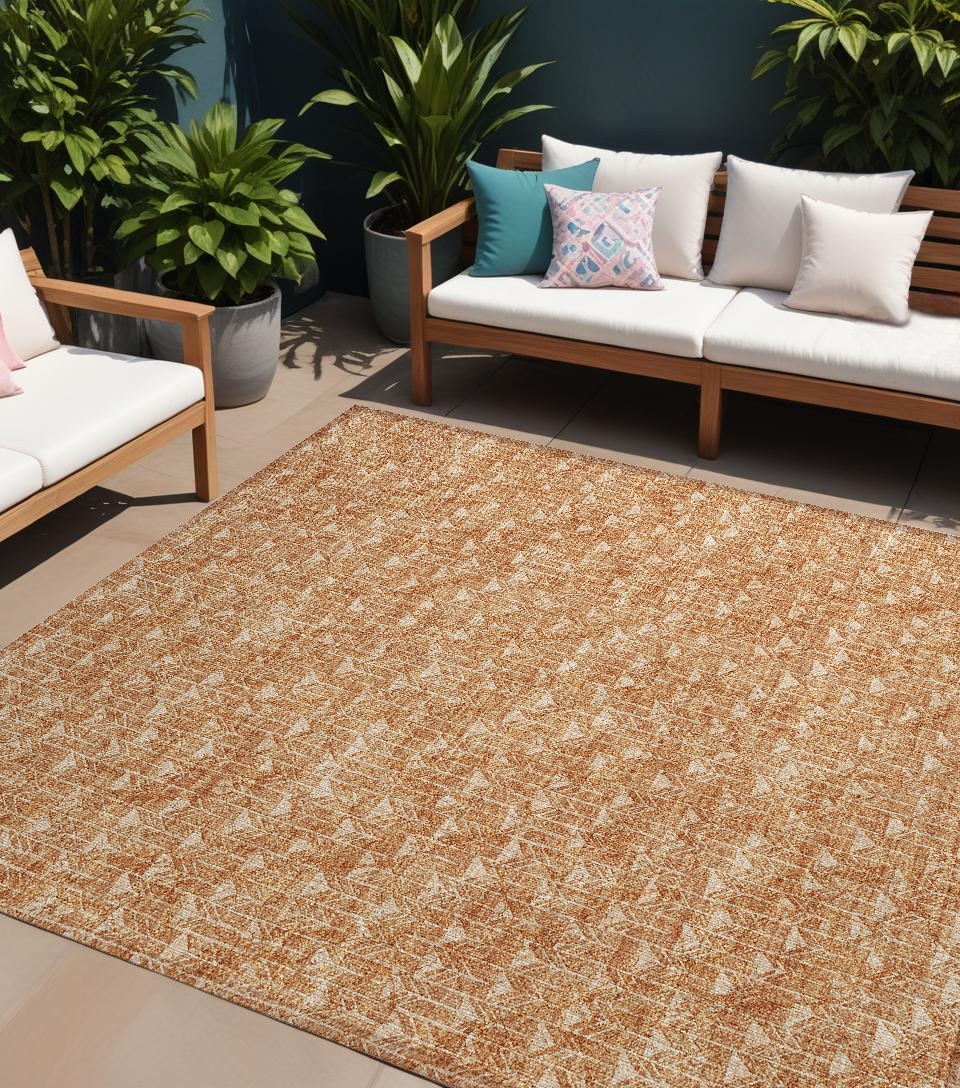 560128 9 x 12 ft. Bronze Geometric Washable Non Skid Indoor Outdoor Rectangle Machine Woven Area Rug