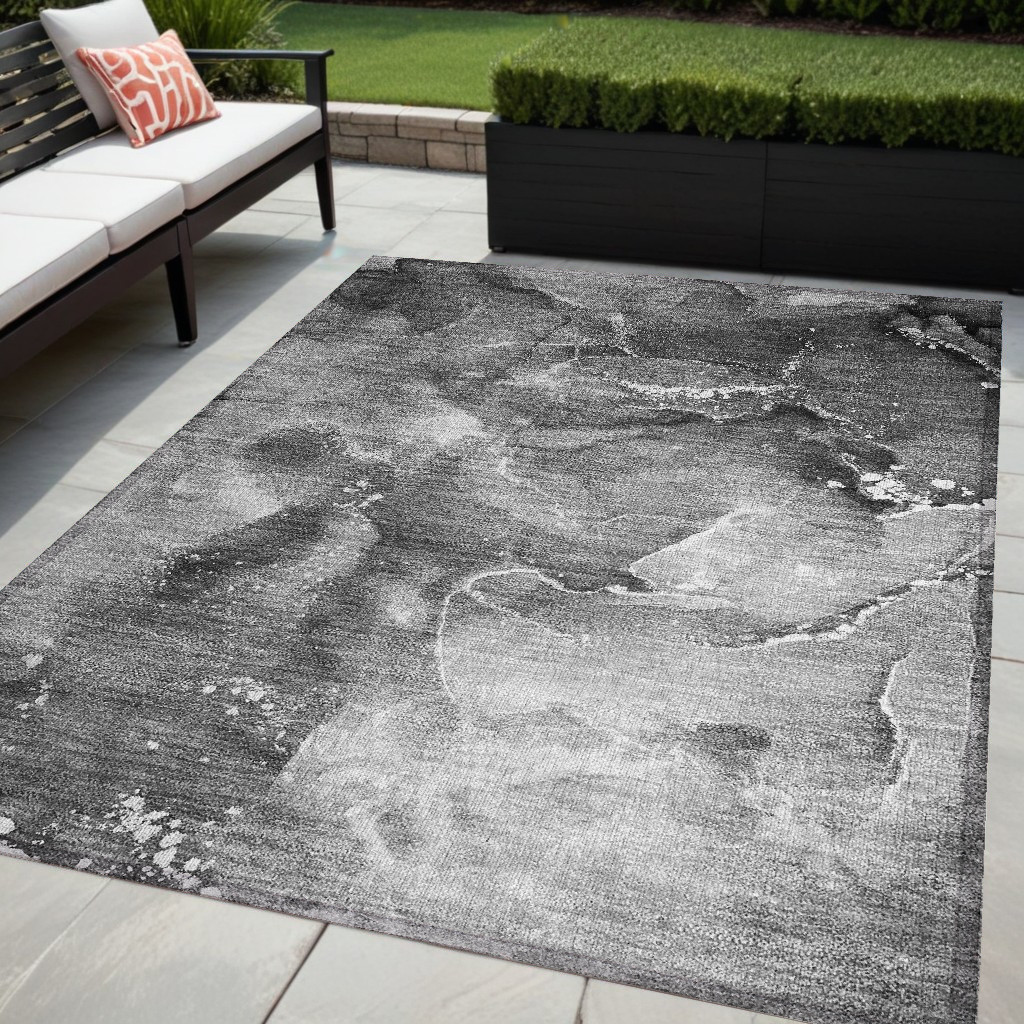 560296 5 x 8 ft. Gray Abstract Washable Non Skid Indoor Outdoor Rectangle Machine Woven Area Rug