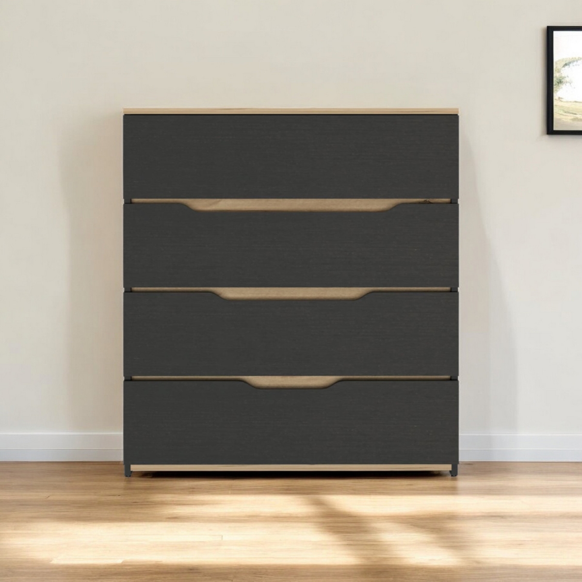 543993 32 in. Natural & Black Four Drawer Dresser