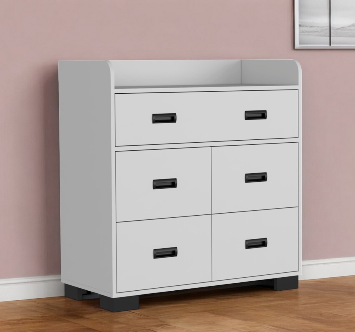 White Five Drawer Dresser - 34 in. - Modern Design - Durable Storage Solution