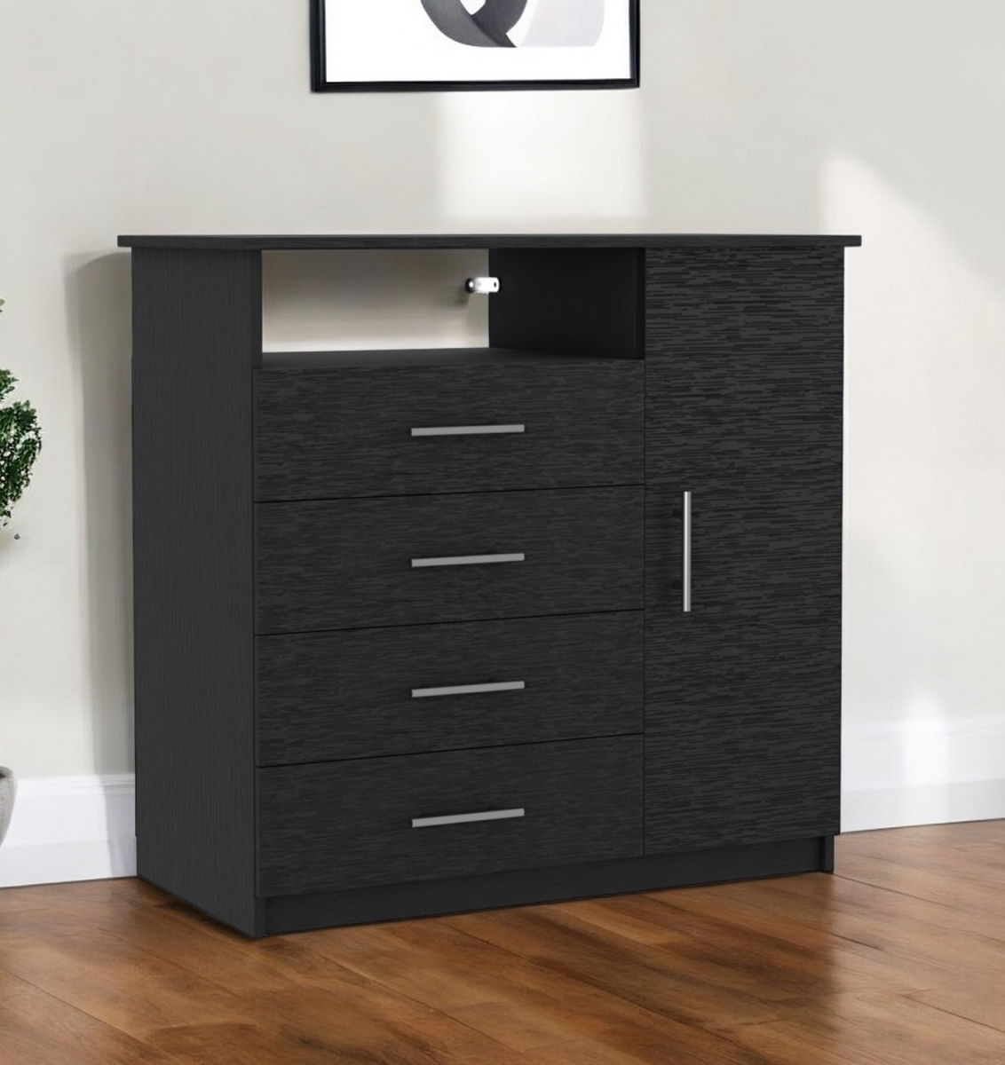544043 36 in. Black Four Drawer Combo Dresser