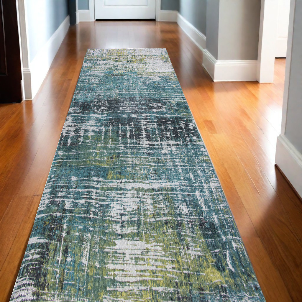 551690 10 ft. Blue & Green Abstract Non Skid Rectangle Machine Woven Area Rug