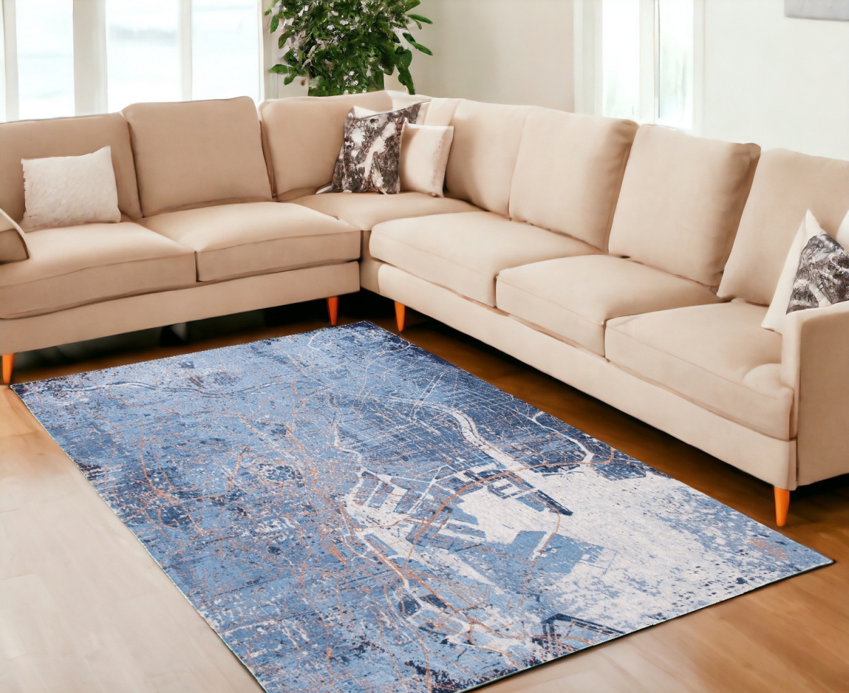 551755 8 x 11 ft. Blue & Black Abstract Non Skid Rectangle Machine Woven Area Rug