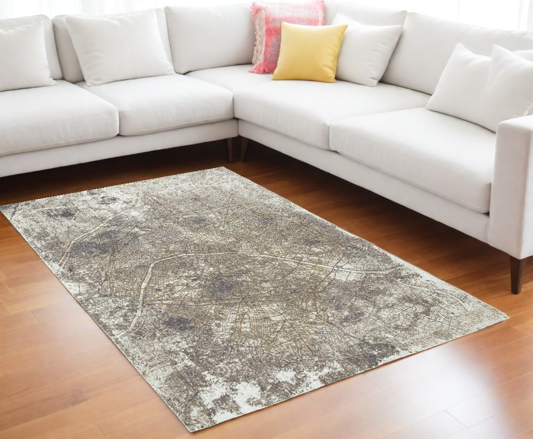 551777 9 x 13 ft. Gray & White Abstract Non Skid Rectangle Machine Woven Area Rug