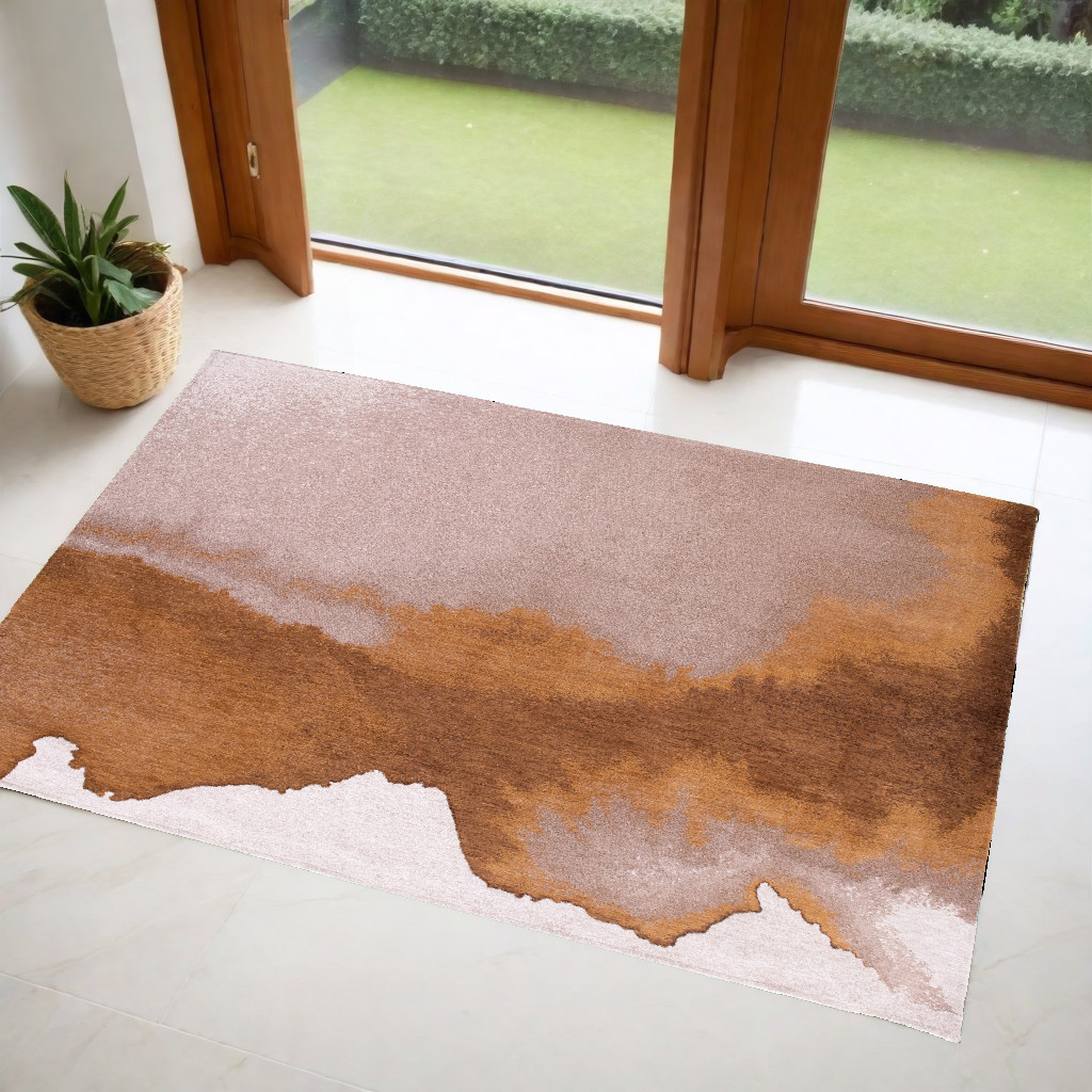 551786 3 x 5 ft. Yellow & Brown Abstract Non Skid Rectangle Machine Woven Area Rug