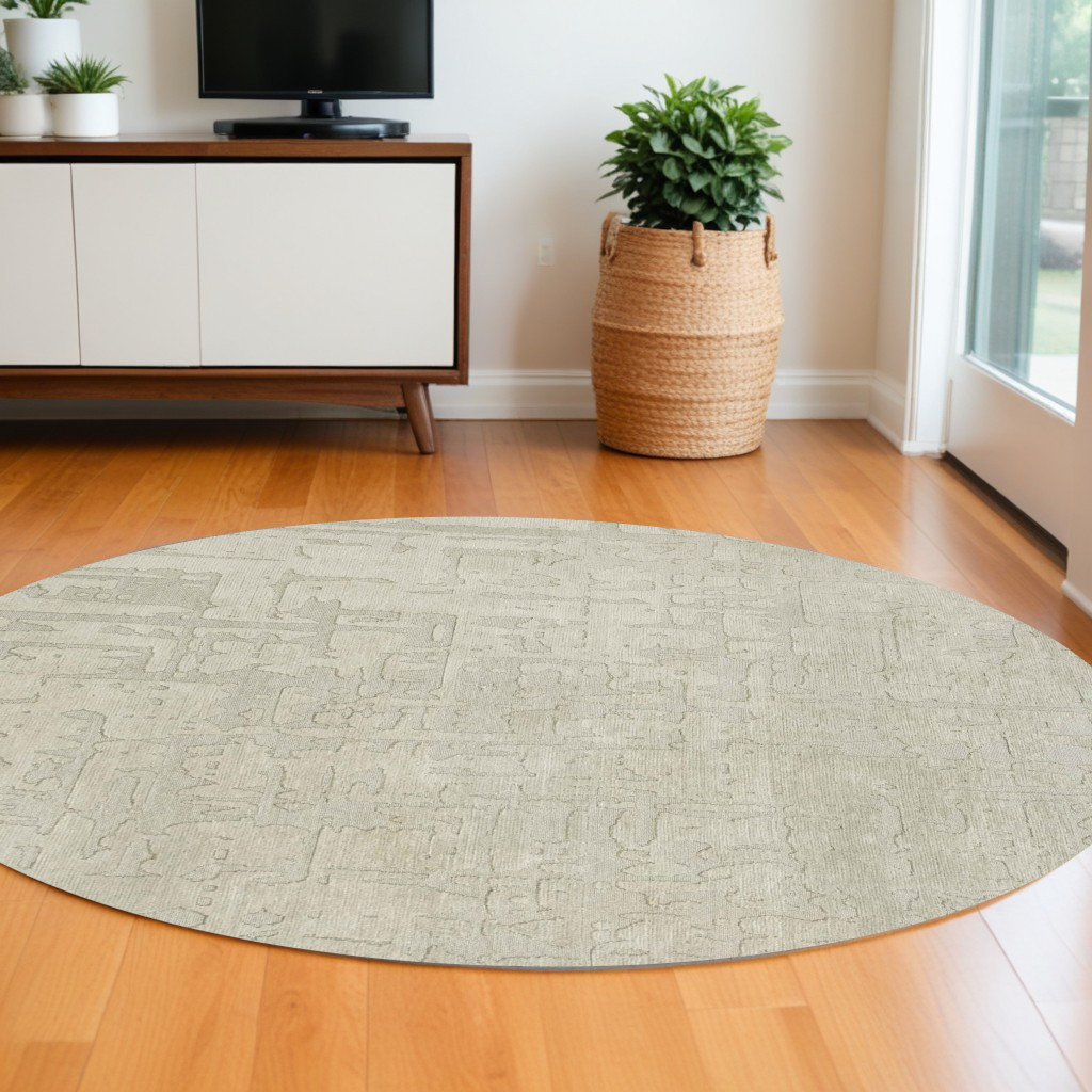 548664 5 ft. Gray & Beige Round Abstract Non Skid Machine Woven Area Rug