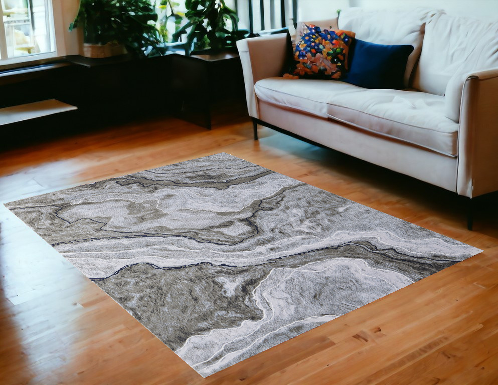 511904 5 x 7 ft. Ivory Blue & Gray Abstract Power Loomed Rectangle Area Rug
