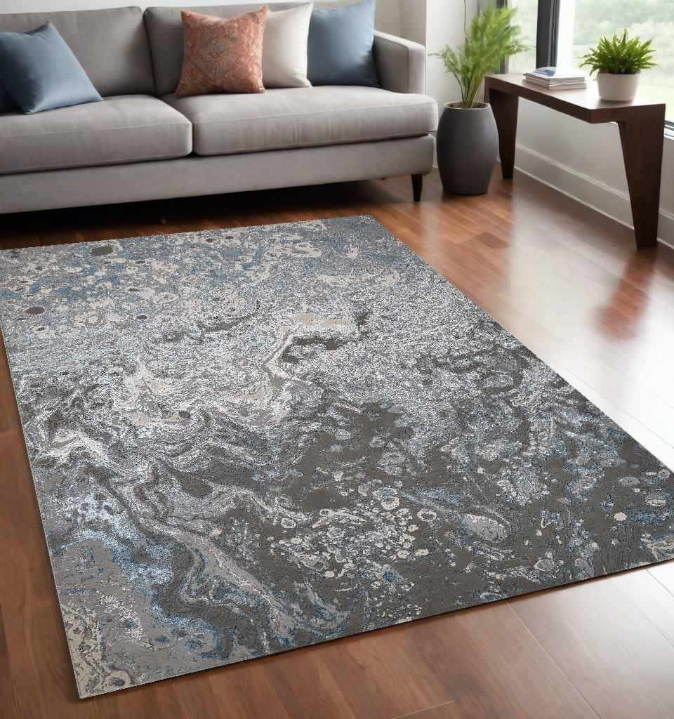513027 5 x 8 ft. Blue & Gray Abstract Power Loomed Rectangle Area Rug