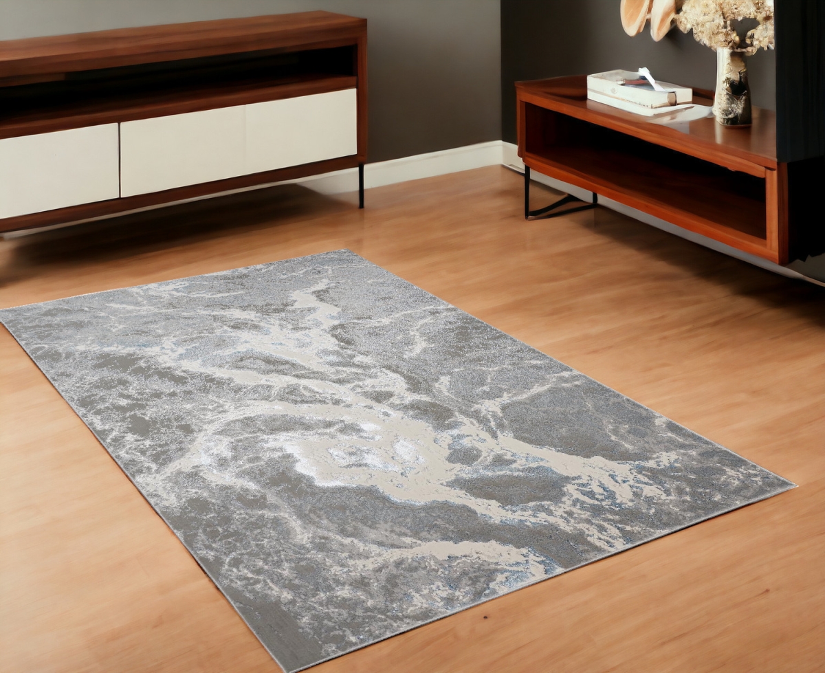 513075 4 x 6 ft. Gray & Ivory Abstract Power Loomed Rectangle Area Rug