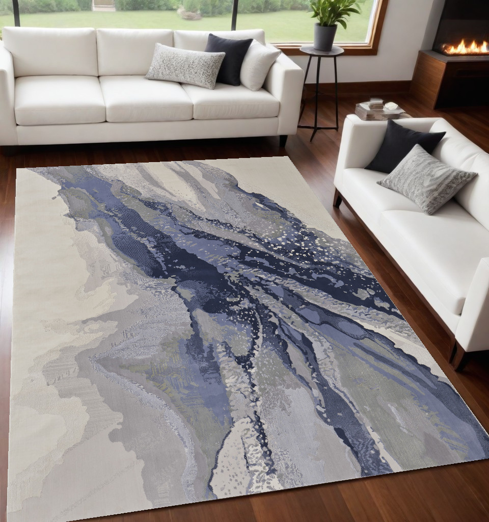 513170 5 x 8 ft. Gray & Ivory Abstract Power Loomed Rectangle Area Rug