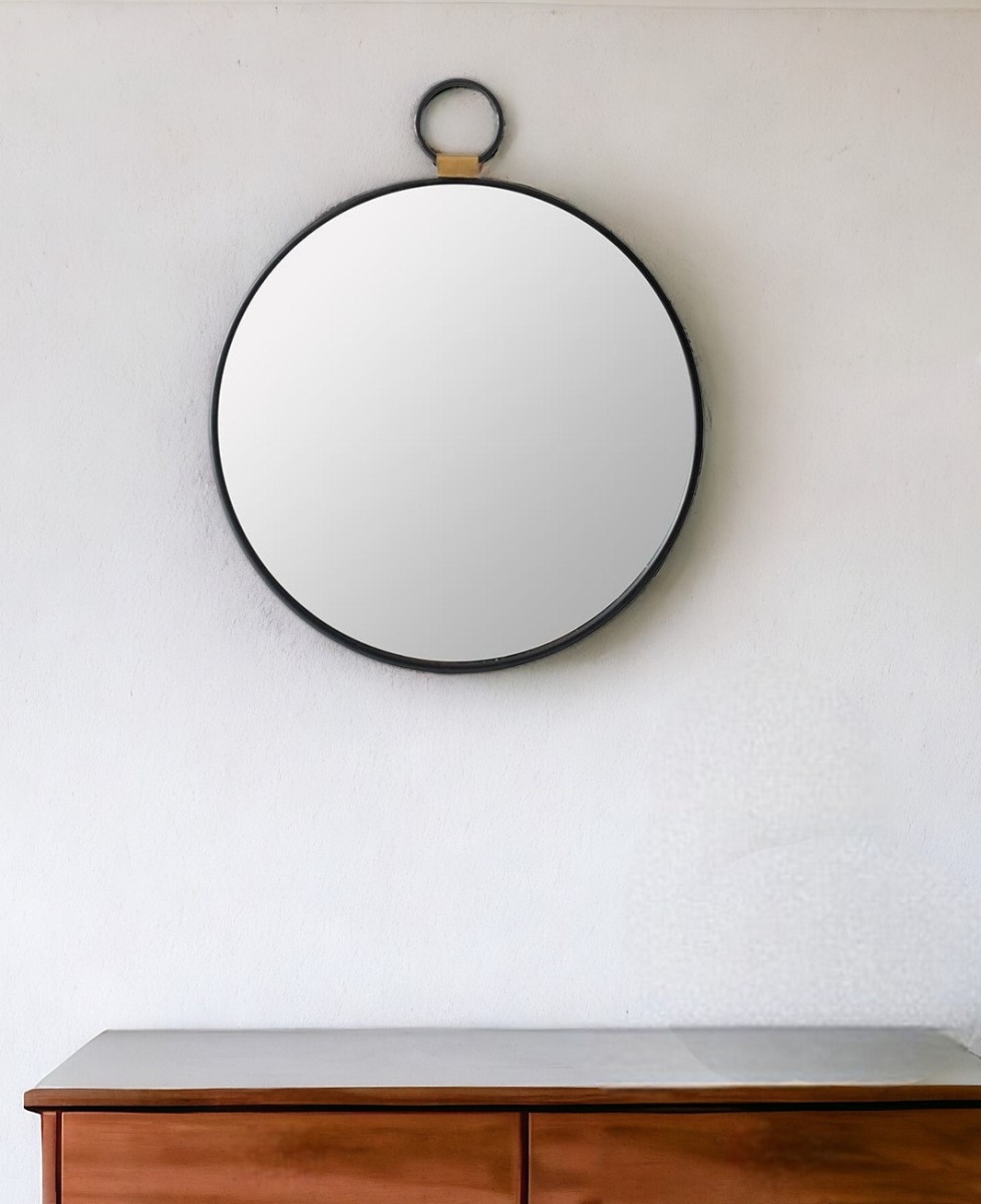 485020 23 in. Black Round Metal Framed Accent Mirror