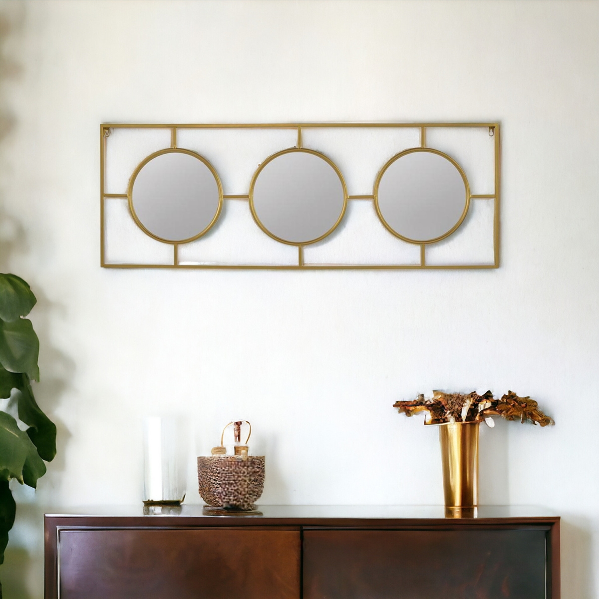 485067 16 in. Gold Iron Framed Accent Mirror
