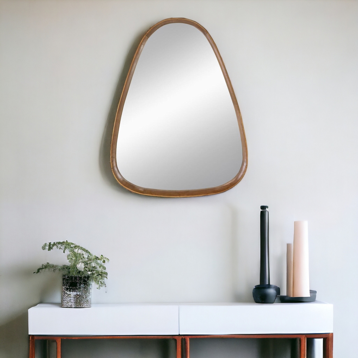 485080 37 in. Brown Abstract Wood Framed Accent Mirror