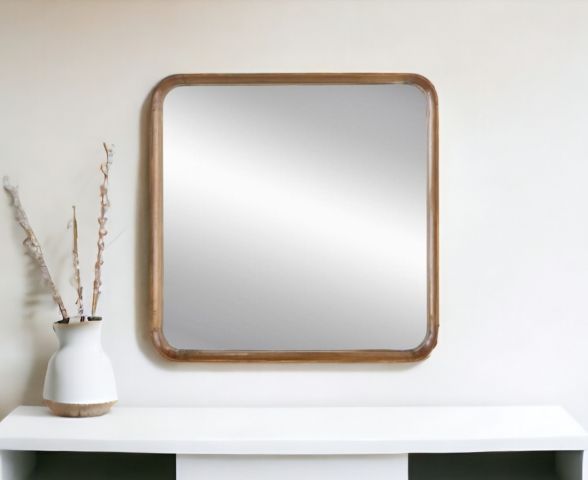 485082 32 in. Brown Square Wood Framed Accent Mirror