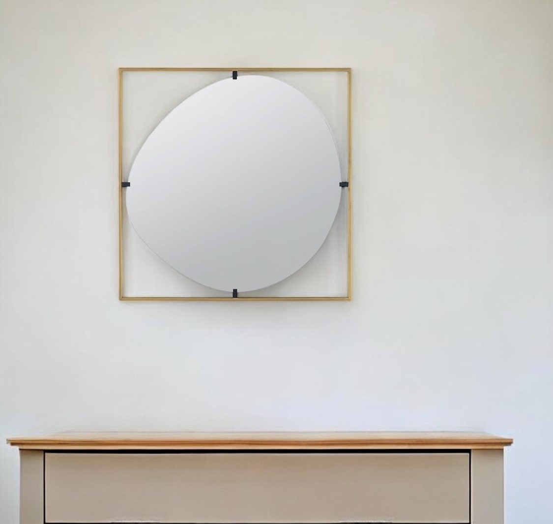 485092 32 in. Gold Square Iron Framed Accent Mirror