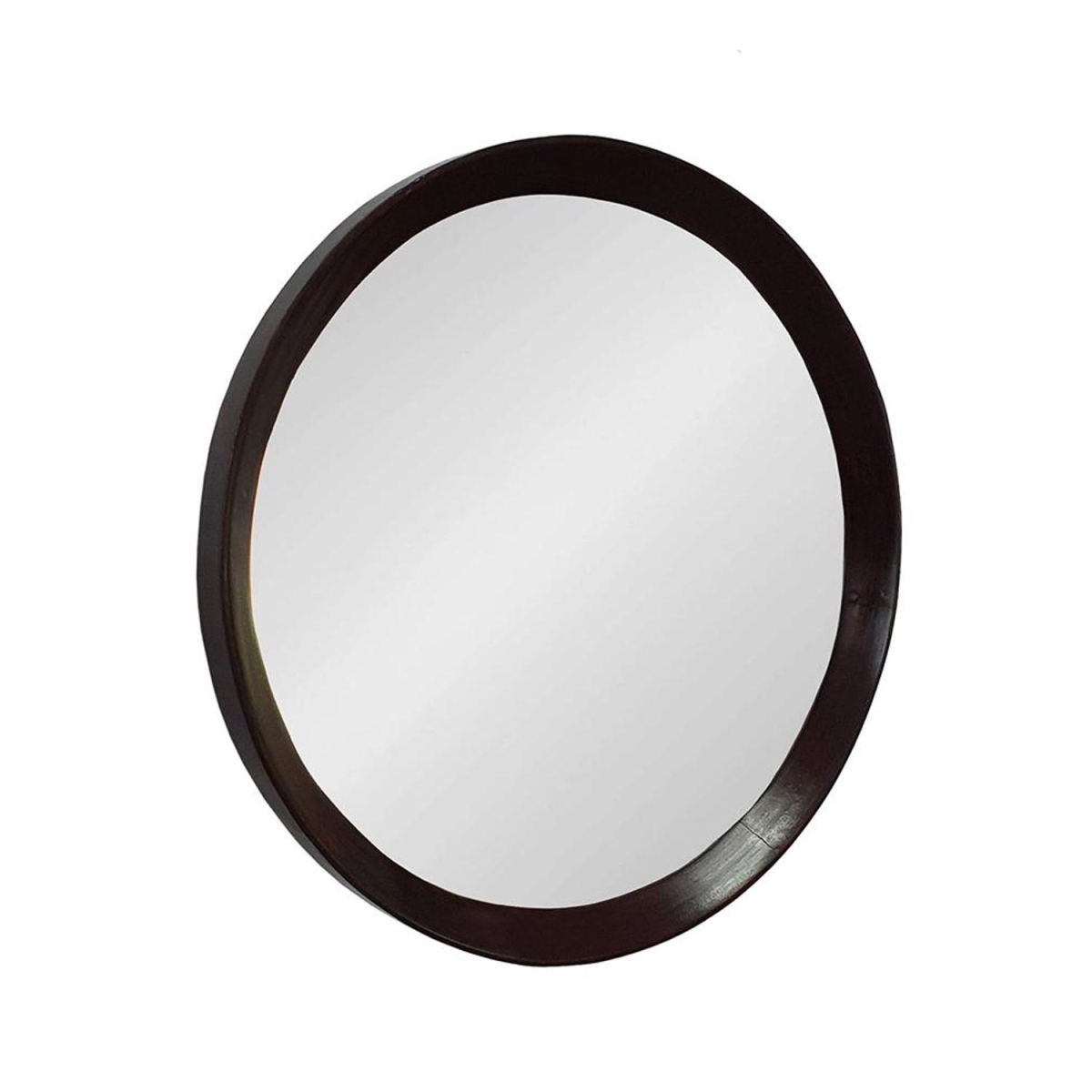 Dark Brown Round Wood Framed Accent Mirror - 20 in. - Transitional Style