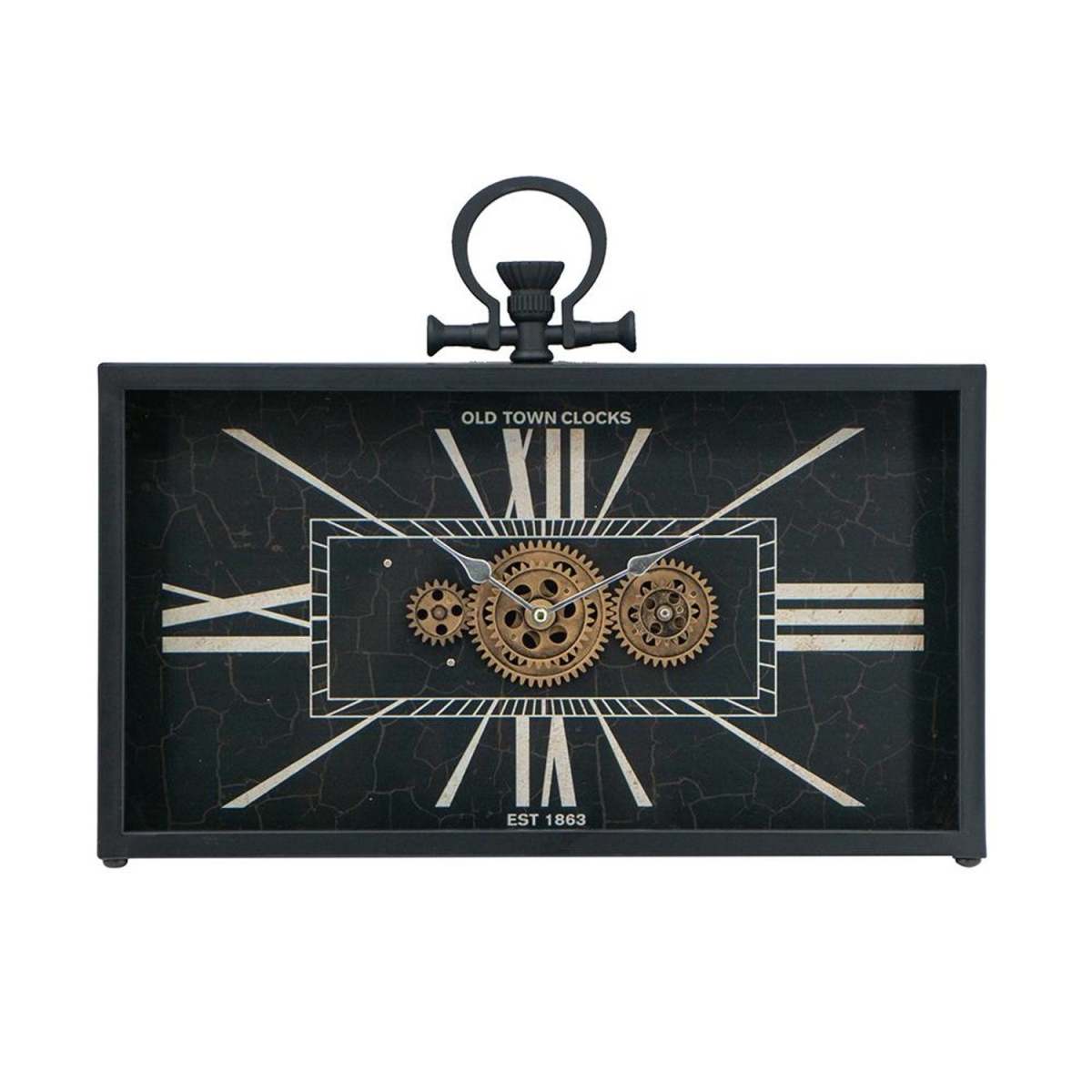 485987 13 in. Black & Gold Metal & Glass Analog Vintage Style Crackle Wall Clock