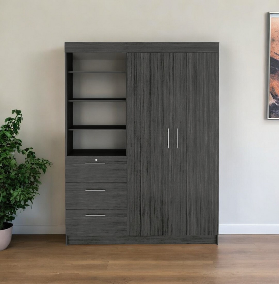 546383 59 in. Gray Three Drawer Combo Dresser