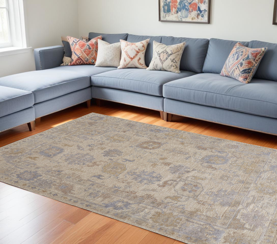 515000 8 x 10 ft. Blue & Ivory Floral Hand Knotted Rectangle Area Rug