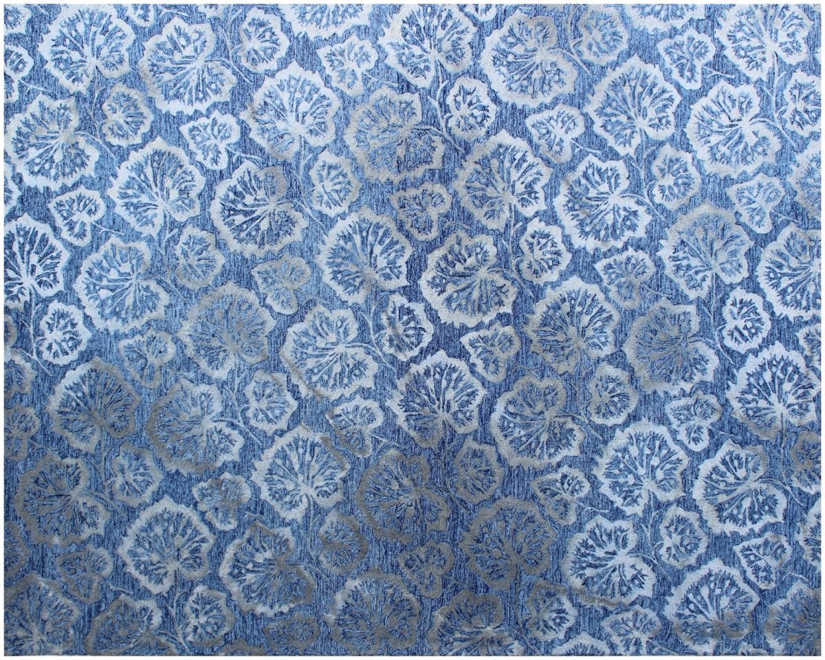 564805 5 x 8 ft. Wool Floral Hand Tufted Non Skid Rectangle Area Rug, Denim Blue