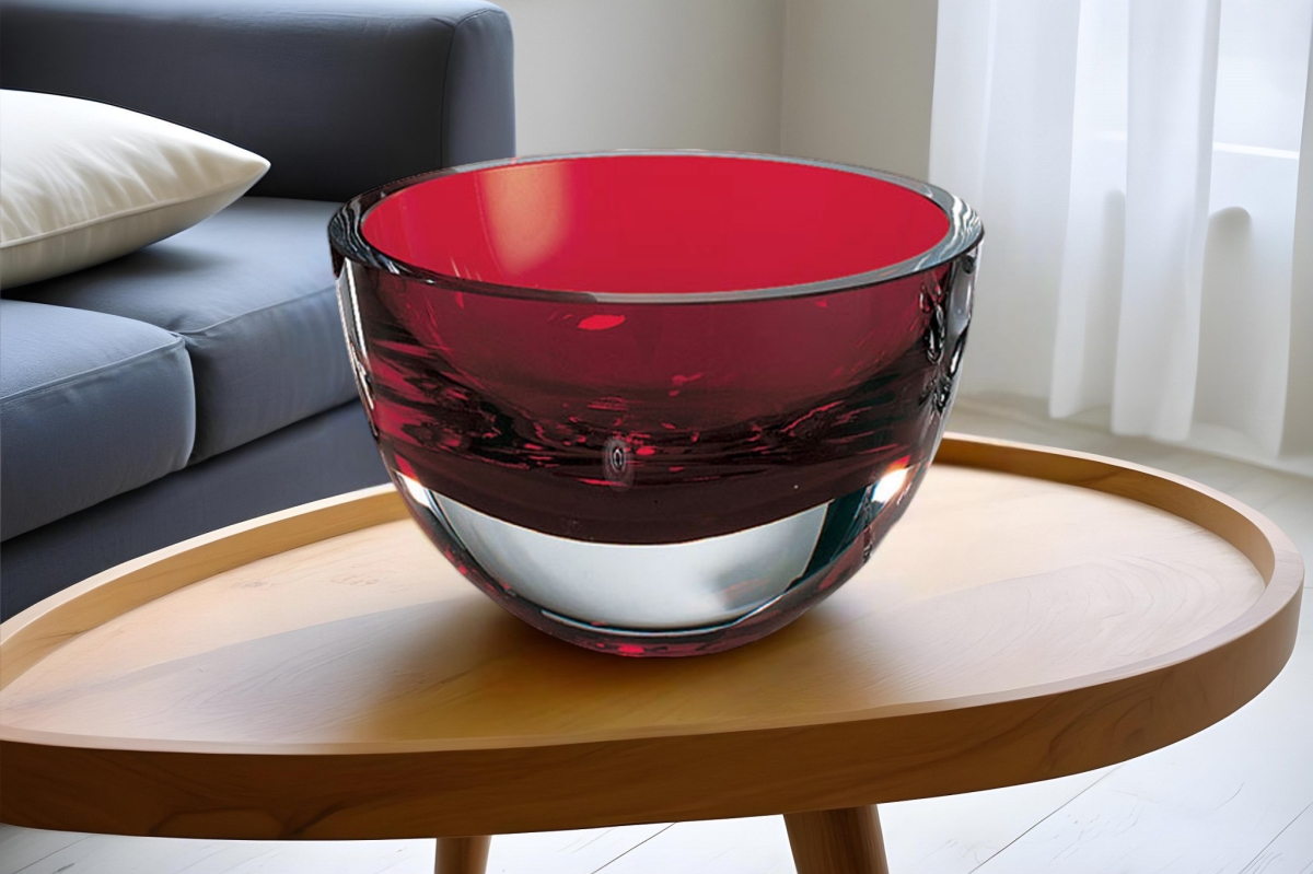 Red Mouth Blown Crystal Bowl - 6 in. - Unique Artisan Design