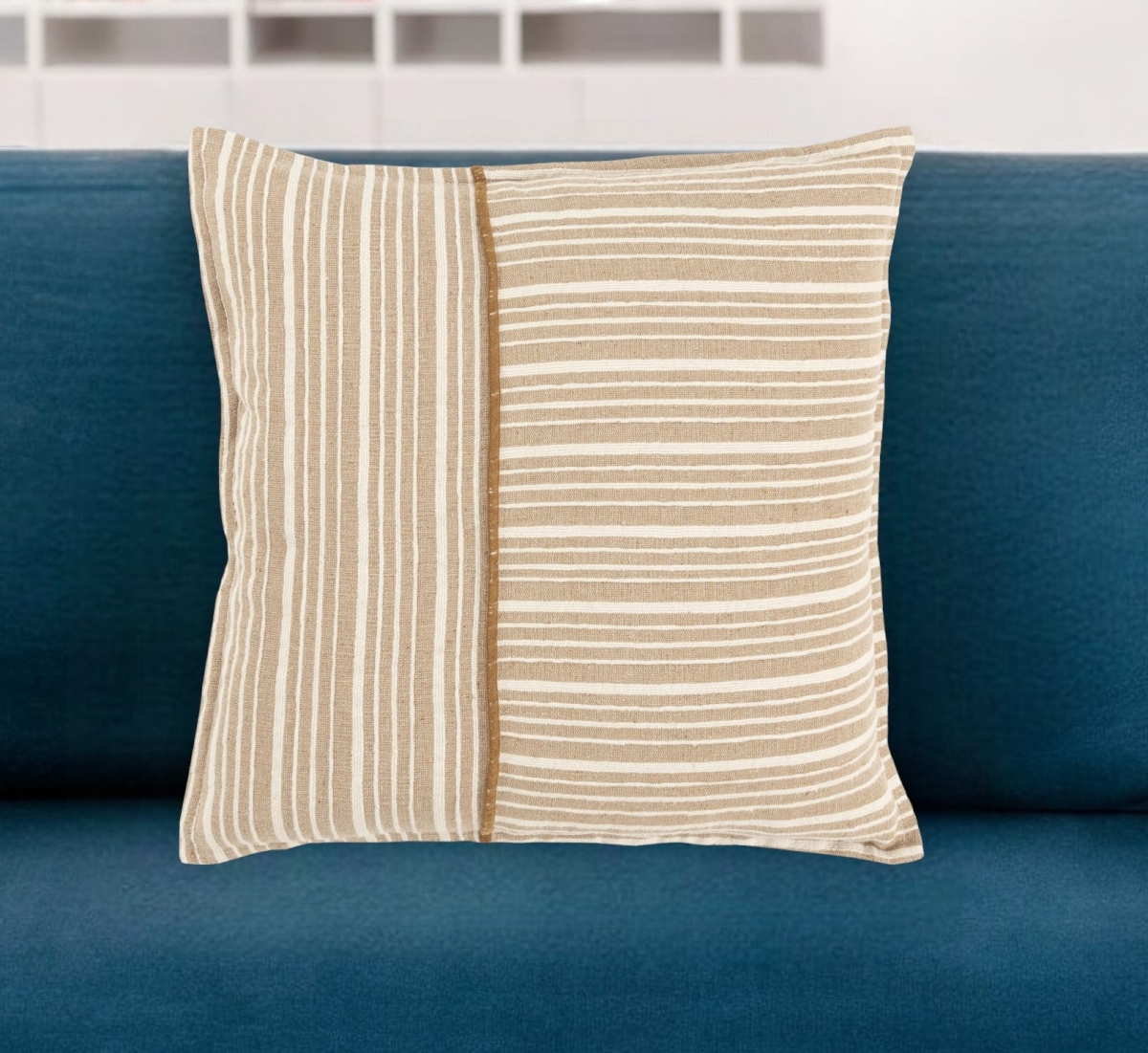 518675 20 in. Natural & Ivory Striped Cotton Throw Pillow
