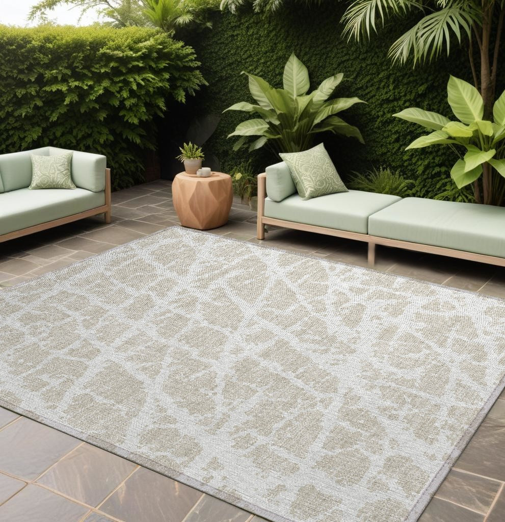 559233 9 x 12 ft. Beige & Ivory Abstract Washable Non Skid Indoor Outdoor Rectangle Machine Woven Area Rug