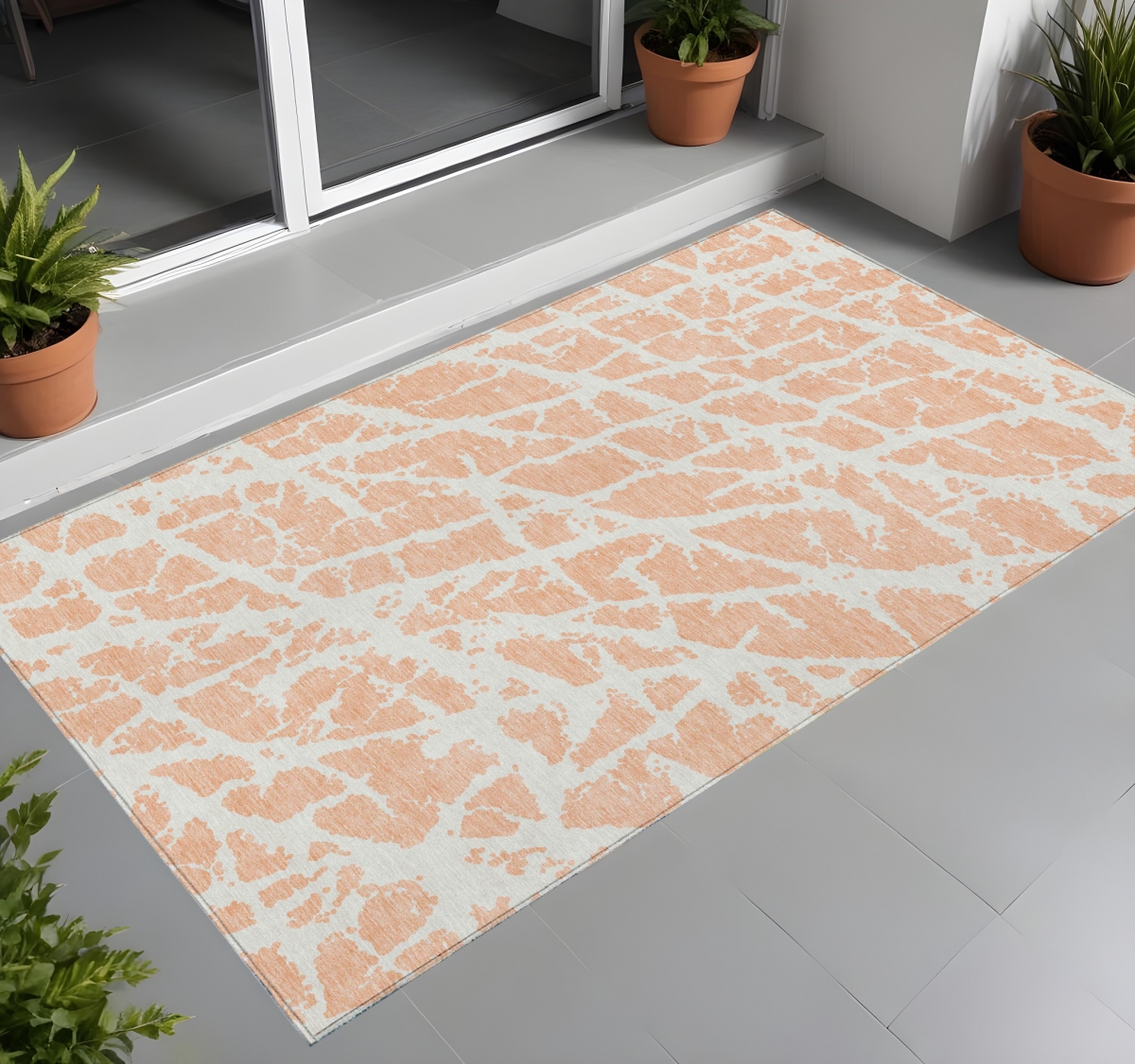 Peach & Ivory Abstract Area Rug - 3 x 5 ft - Washable & Stain Resistant