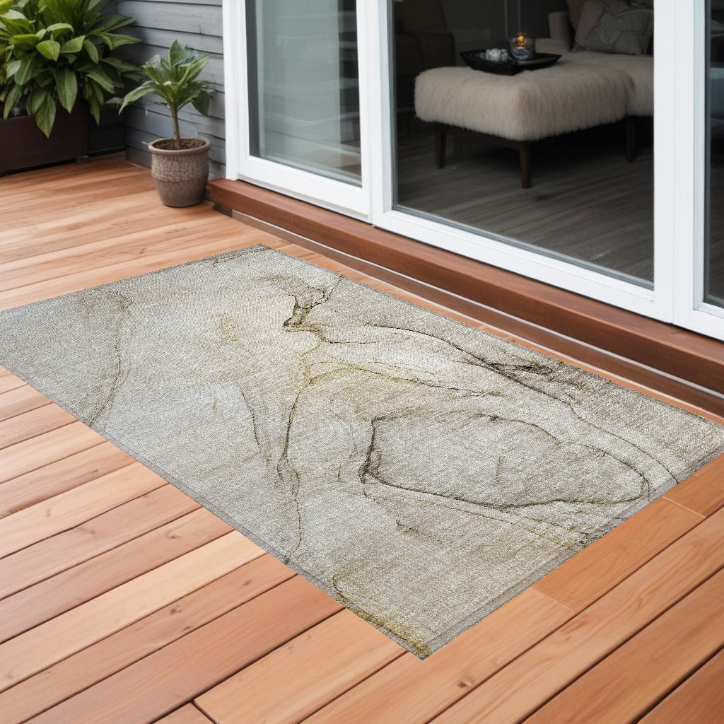 Abstract Washable Area Rug - Beige & Gray - 2 x 3 ft - Non-Skid Design