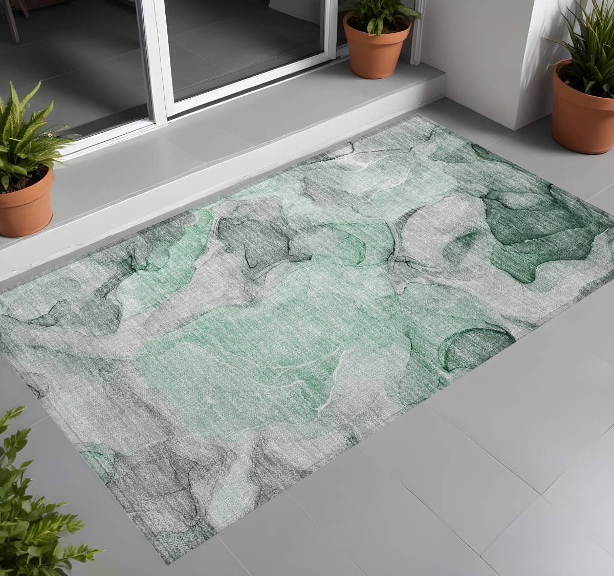 Green Abstract Washable Area Rug - 2 x 3 ft. - Non-Skid - Stain Resistant