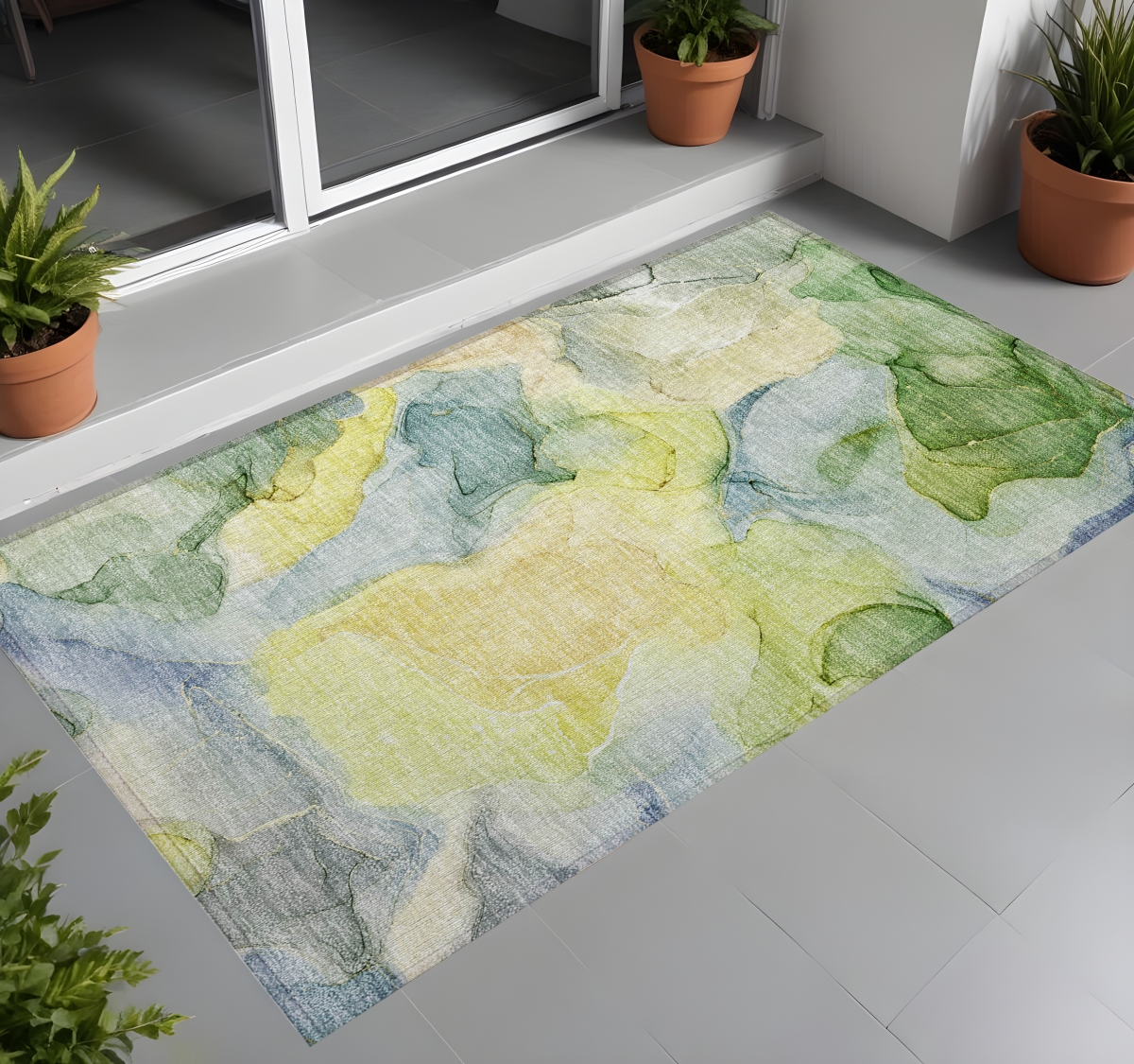 Yellow Abstract Washable Area Rug - 3 x 5 ft - Stain Resistant & Non-Skid