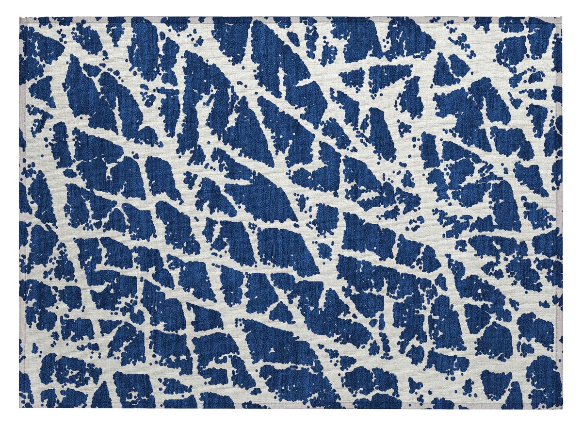 559631 2 x 3 ft. Blue & White Abstract Washable Non Skid Indoor Outdoor Rectangle Machine Woven Area Rug