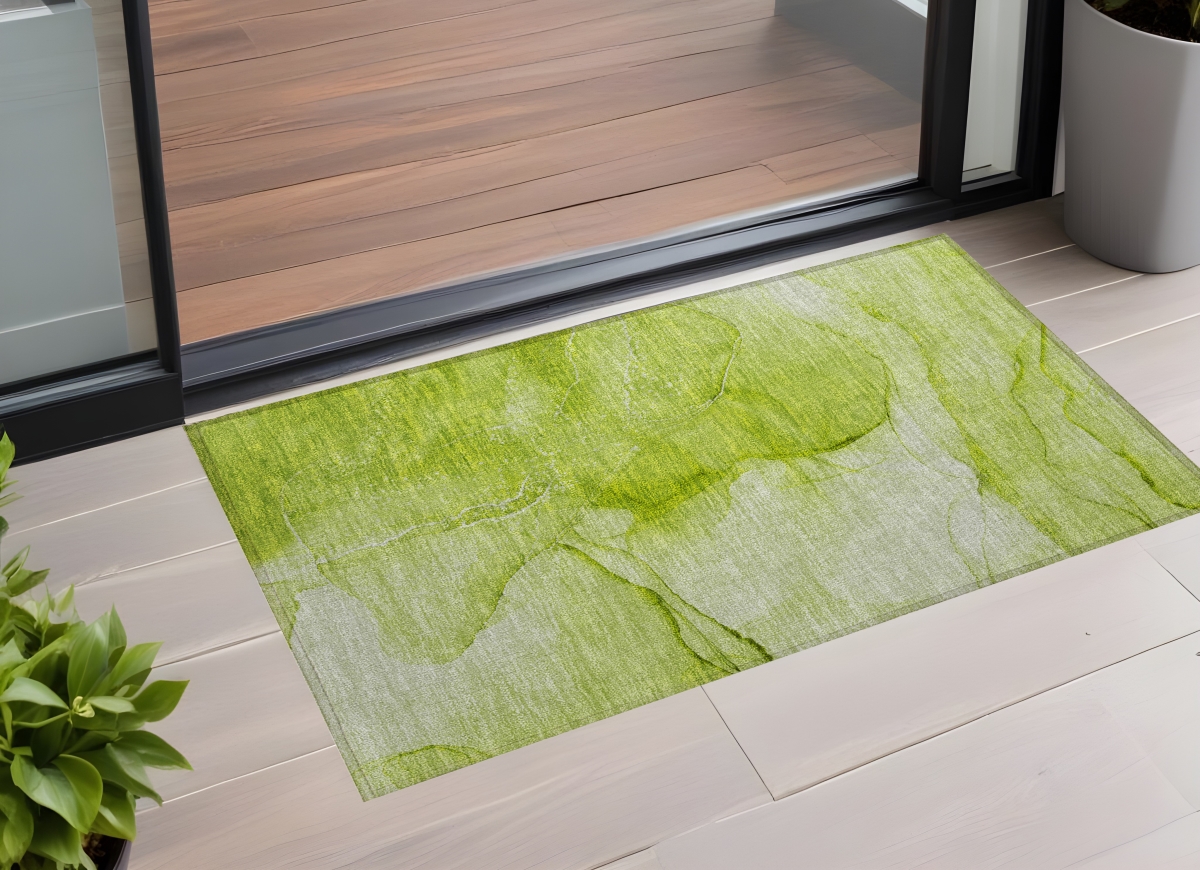 Green Abstract Washable Non-Skid Area Rug - 2 x 3 ft - Stain Resistant