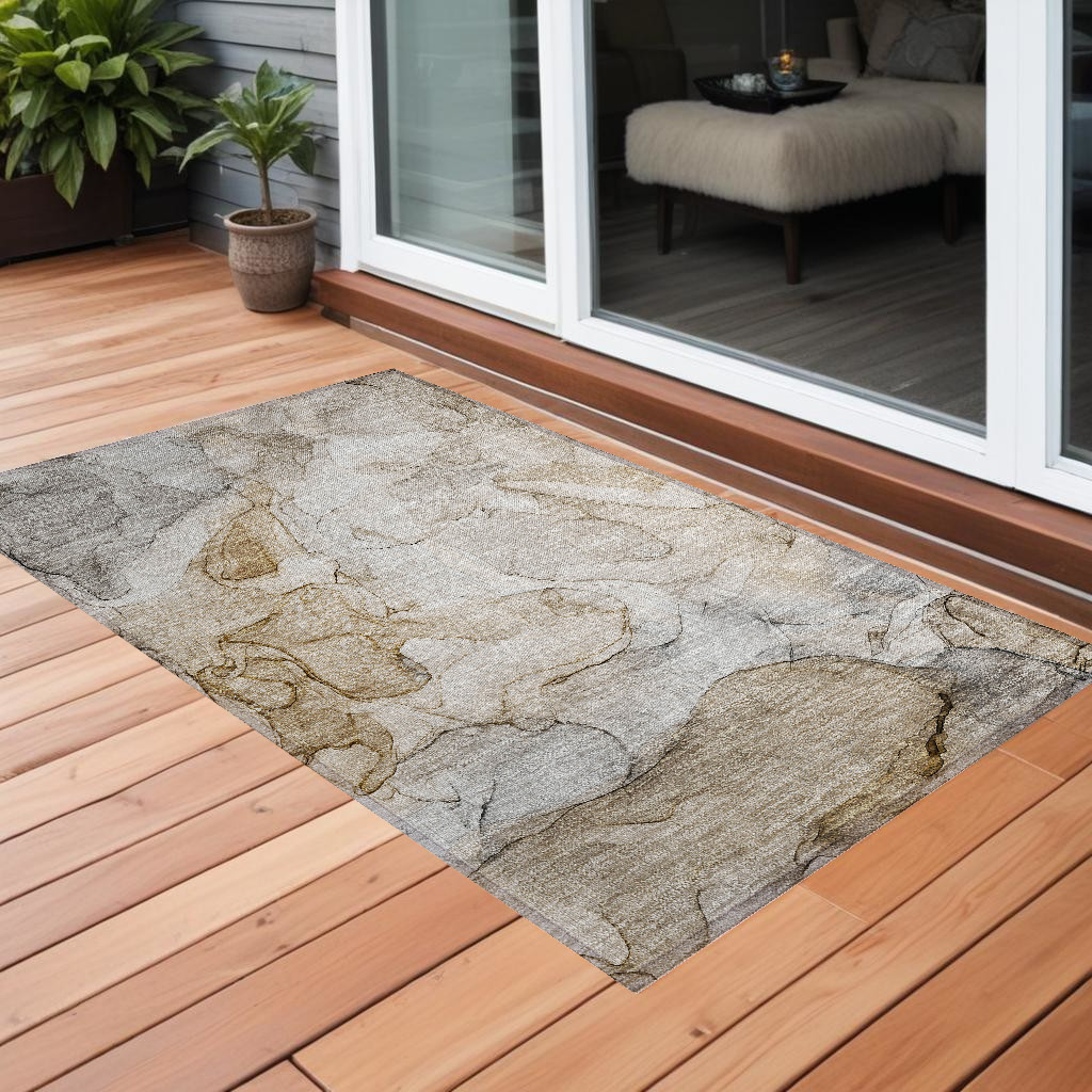 Beige Abstract Washable Area Rug - 2 x 3 ft - Non-Skid - Stain Resistant