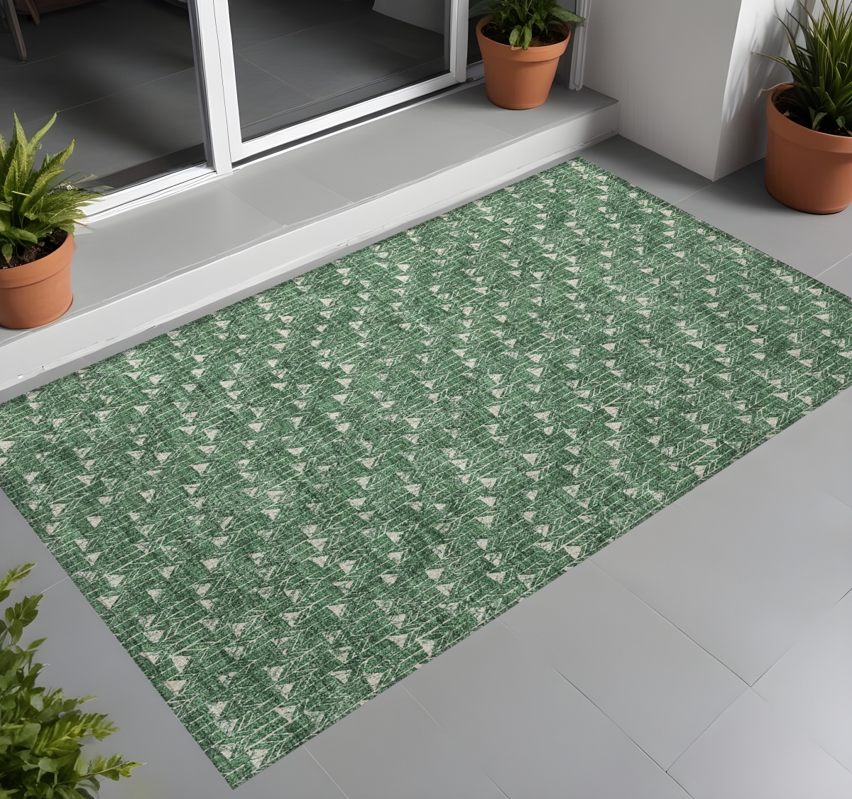 Sage Geometric Washable Area Rug - Green - 2 x 3 ft - Stain Resistant