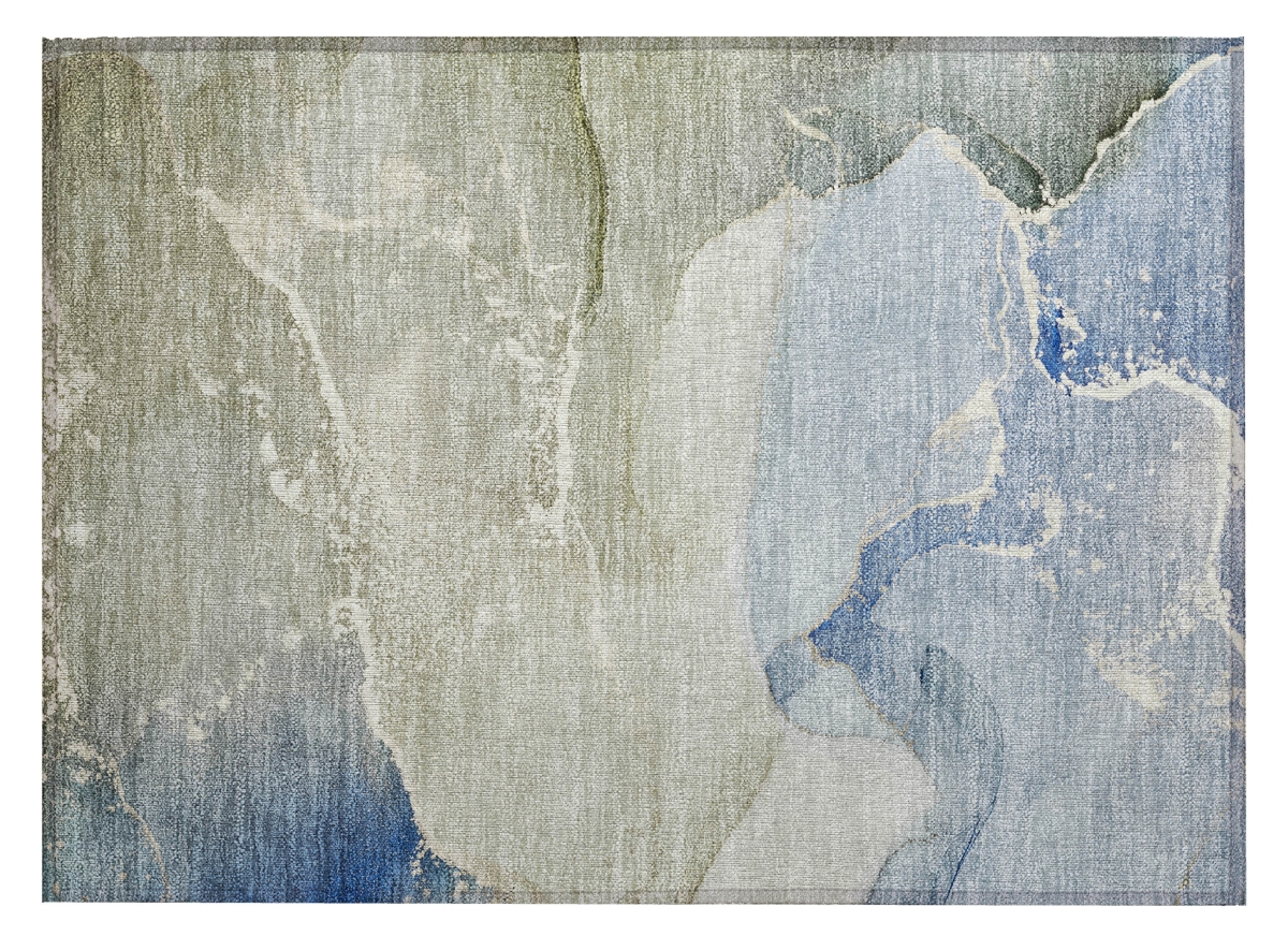 560238 2 x 3 ft. Blue Abstract Washable Non Skid Indoor Outdoor Rectangle Machine Woven Area Rug