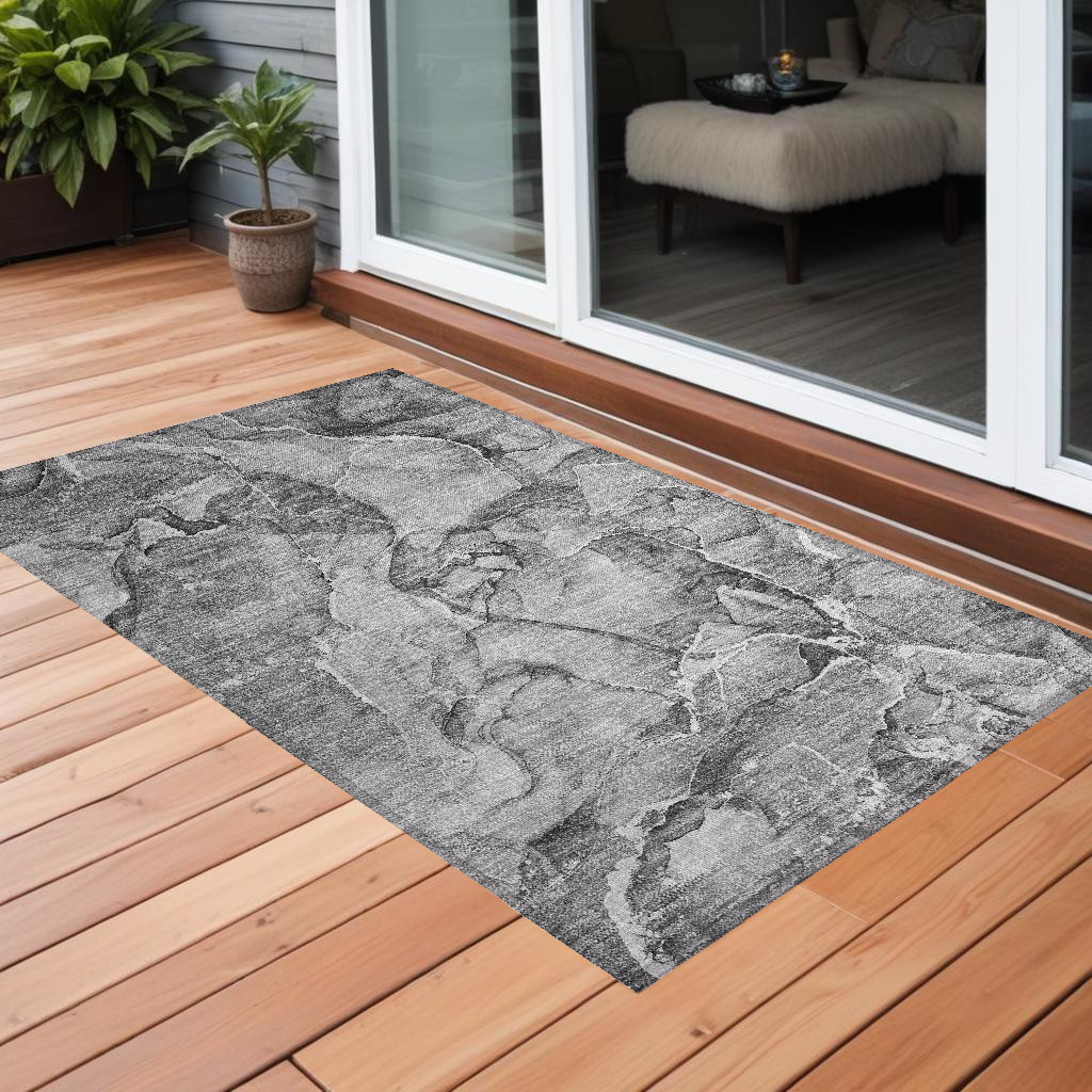 Abstract Gray & Ivory Area Rug - 2 x 3 ft. - Machine Washable - Stain Resistant